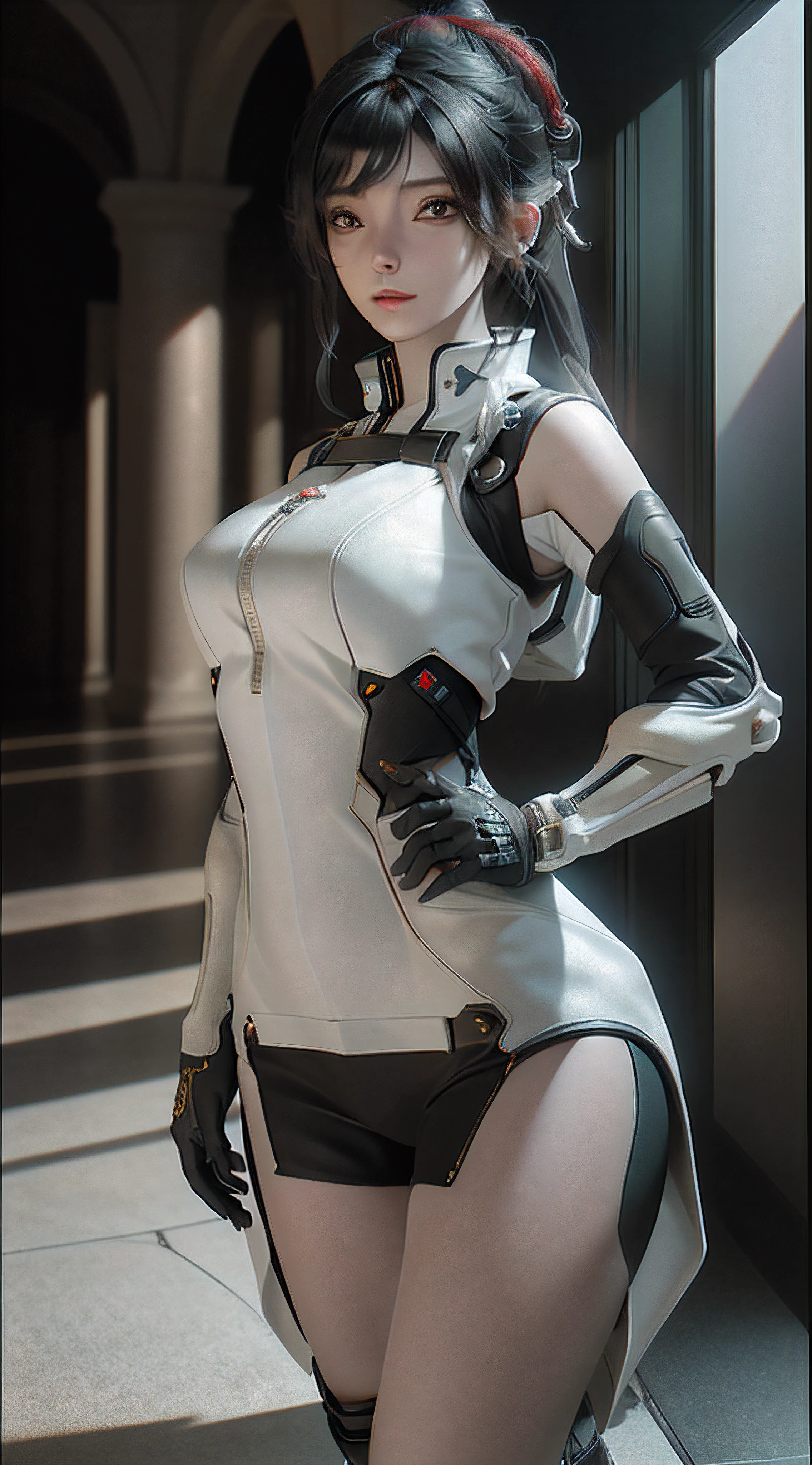 ((Best quality)), ((masterpiece)), (detailed:1.4), 3D, an image of a beautiful cyberpunk female,HDR (High Dynamic Range),Ray Tracing,NVIDIA RTX,Super-Resolution,Unreal 5,Subsurface scattering,PBR Texturing,Post-processing,Anisotropic Filtering,Depth-of-field,Maximum clarity and sharpness,Multi-layered textures,Albedo and Specular maps,Surface shading,Accurate simulation of light-material interaction,Perfect proportions,Octane Render,Two-tone lighting,Wide aperture,Low ISO,White balance,Rule of thirds,8K RAW,