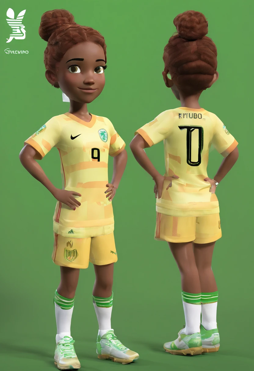 Create a realistic visual representation of the fictional character Ellie from the PlayStation game 'The Last Of Us', mantendo o mesmo visual fiel ao jogo. A personagem deve estar vestindo uma camisa verde escura de time de futebol da marca Puma. The shirt must have the Puma distinctive symbol. Ademais, no peito da camisa, substituiu o escudo original por uma letra 'P', simulando o escudo do time de futebol Palmeiras. The image should be rendered with graphics similar to those of the video game, preserving the iconic details and style of the character Ellie.