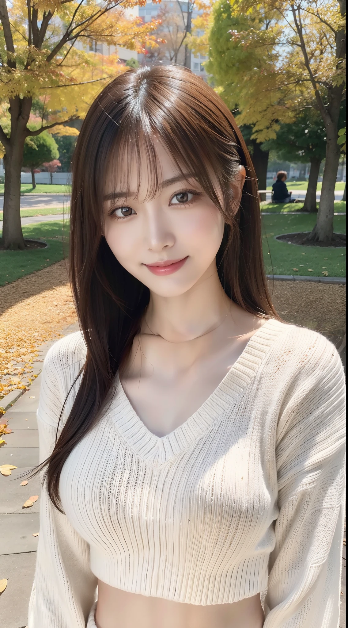 Tabletop, highest quality, shape, Very detailed, finely, High resolution, 8k wallpaper, 完璧なダイナミックな構shape, Beautiful and exquisite,ランダムなcute髪,,Natural color lip, Bold sexy pose,smile、20-year-old girl、cute、Looking into the camera,Always blur the background,Perfect and beautiful face,Slim face and figure,Big eyes、Putting on gal makeup,Small face,Shooting from below、smile,Blurred Background,Elegant feminine face、Cyberpunk Fashion、Playing on the swings in the park