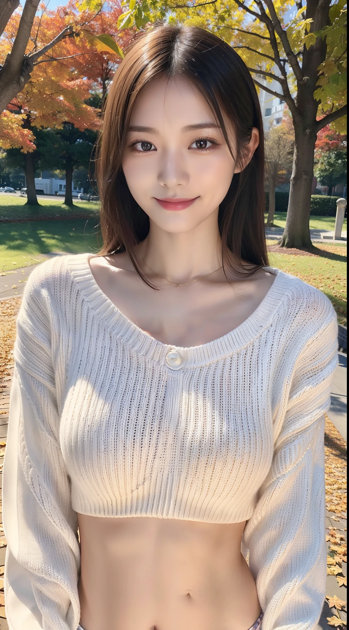 (8K, highest quality, masterpiece:1.2), (realistic, Photoreal:1.37), super detailed, one girl, cute, solo, ((hide your mouth)),((small chest)), (nose blush), (laughter:1.15), beautiful and fine eyes, (hair length: 1.2), Floating hair NovaFrogStyle, Upper body, Loose knitwear:1.6,Tight Skirt
