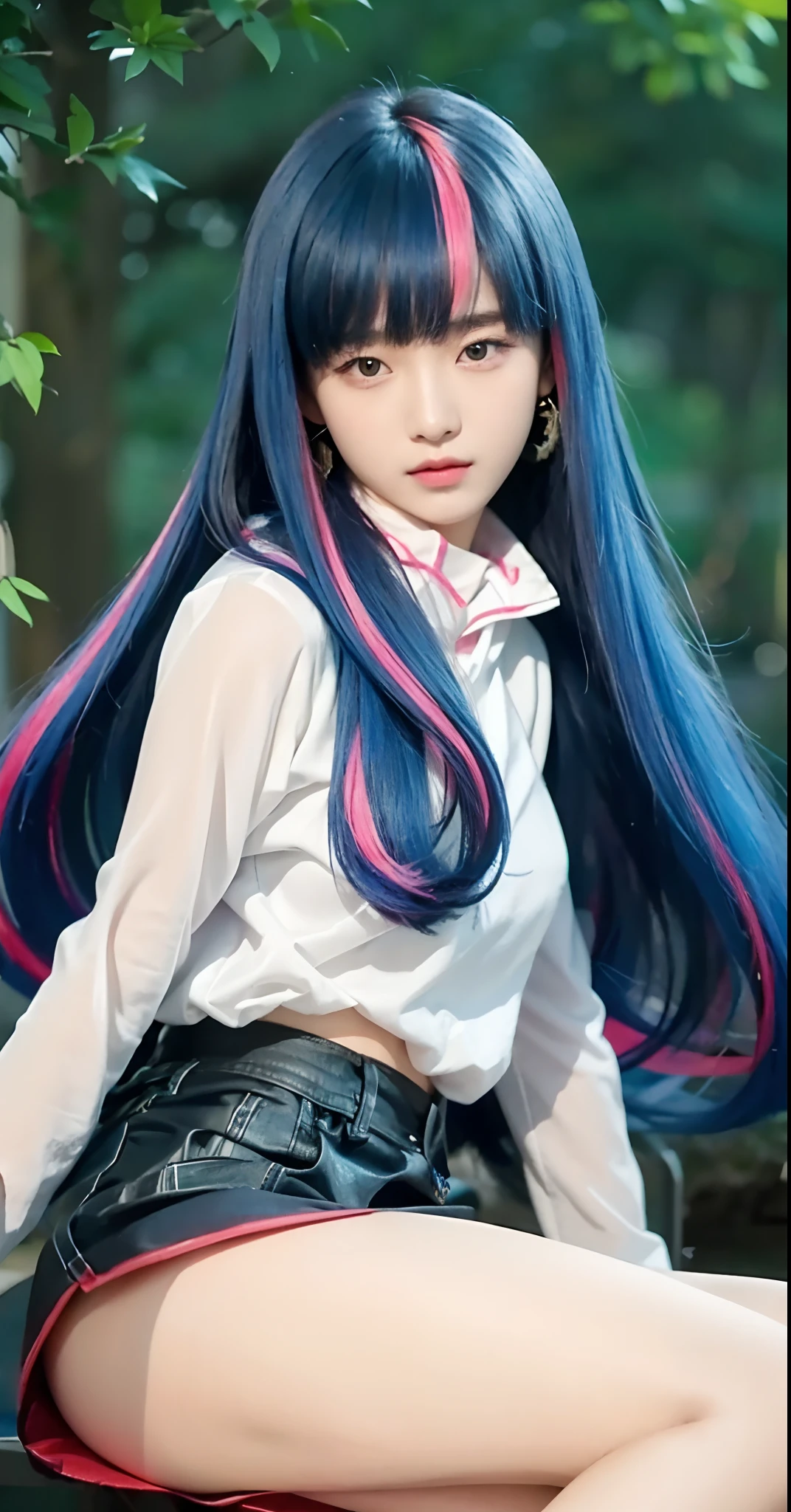 life adaption of this character, Korean teen beauty face, cool expression,realistic same hair,(realistic same outfit), realistic background, hyper realistic, realistic light, realistic shadow, realism,(photorealistic:1.2), looking to viewer,