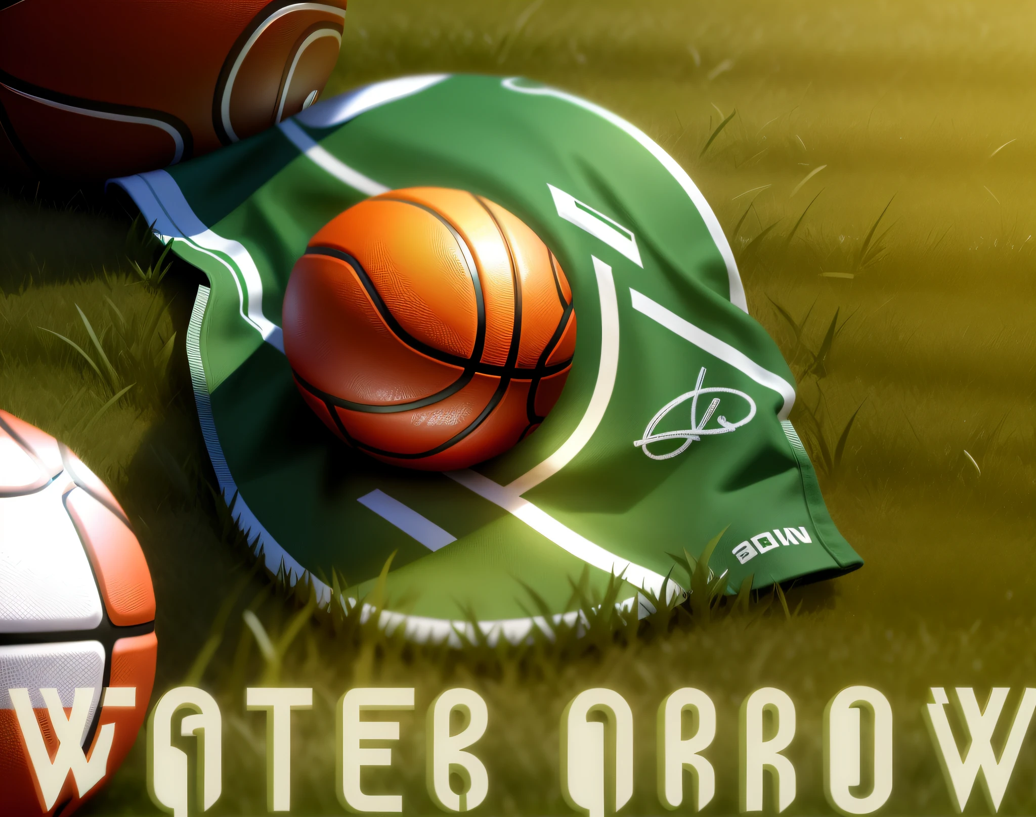 basketball ball,scribbles,grassy fields,