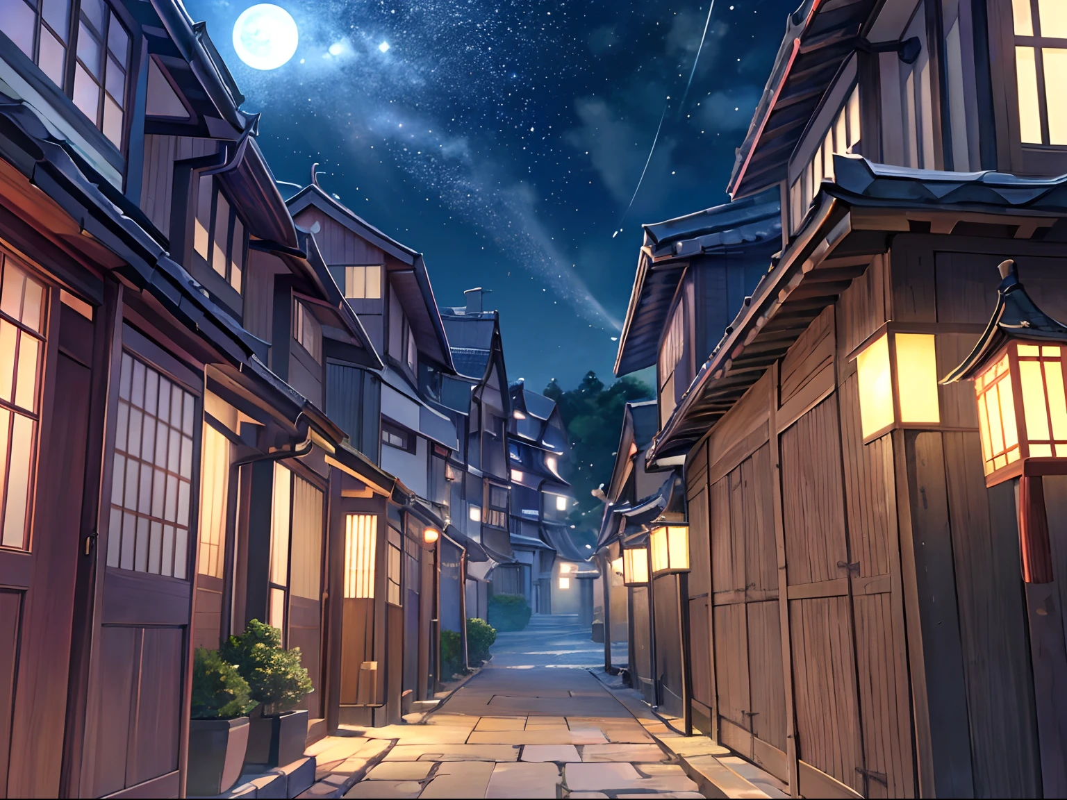 ((Extreme Detail)),(Ultra-detailed), the Extremely Detailed CG Unity 8K Wallpapers,Best Quality, masutepiece,rays of moonlight、animesque、natta、The exterior of the house、Japan Housing、Beautiful sky、detaileds、Beautiful、Background、Japanese anime、quadratic element、Toon Shader、