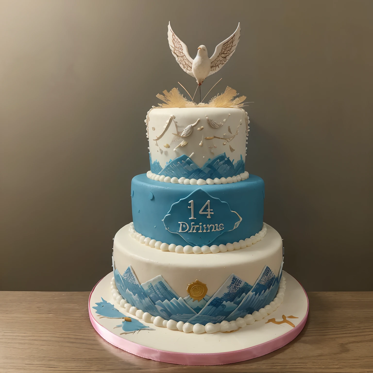 School celebration cake，It is formed by the abbreviation Gudfe pattern, The birds on the cake symbolize that they were born on the banks of the Pearl River in the spring breeze of reform，spreading wings，Fly with the Chinese dream!
There are many virtues on the cake、Motivation to learn、Do it、Terrain and other words，