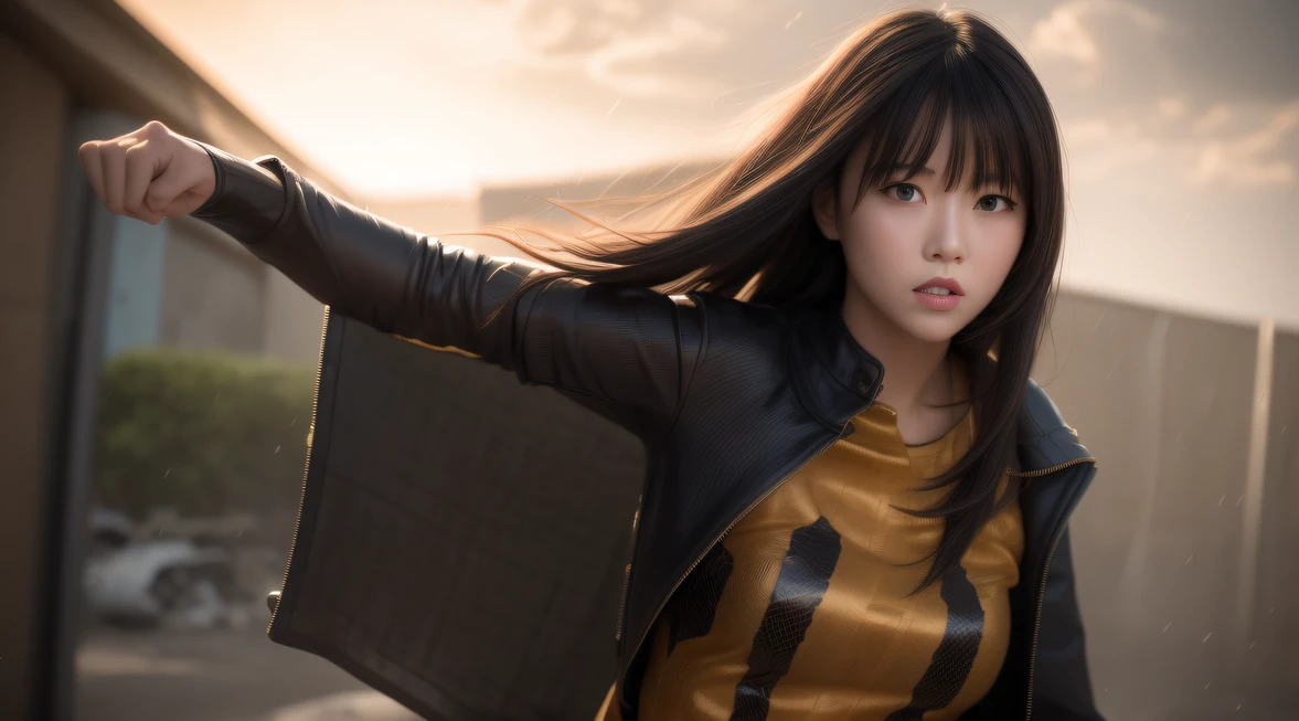 CG blockbuster，Asian woman poses in colorful bikini, photorealistic anime girl rendering, detailed face of a asian girl, 3 d anime realistic, Smooth anime CG art, Realistic. Cheng Yi, Realistic anime 3 D style, render of a cute 3d anime girl, Rendu portrait 8k, 3 D rendering character art 8 K, Kawaii realistic portrait，（（（Wear thick gold-framed reflective sunglasses））） （Linen batik scarf）， Angry fighting stance， looking at the ground， Batik linen bandana， Chinese python pattern long-sleeved garment， rainbowing（Abstract propylene splash：1.2）， Dark clouds lightning background，废墟（realisticlying：1.4），Black color hair，Flour fluttering，Telephoto lens high， A high resolution， the detail， RAW photogr， Sharp Re， Nikon D850 Film Stock Photo by Jefferies Lee 4 Kodak Portra 400 Camera F1.6 shots, Rich colors, ultra-realistic vivid textures, Dramatic lighting，8K quality, Girls，Backstreets， Dark clouds lightning background（realisticlying：1.4），Black color hair，， RAW photogr， Sharp Re， Nikon D850 Film Stock Photo by Jefferies Lee 4 Kodak Portra 400 Camera F1.6 shots, Rich colors, ultra-realistic vivid textures, Drama lamp film CG society。,，Tropical canyon battle scene、Chinese big breasts、Vintage trench coat、three kingdom、ember、100 people、Faraway view、intense battles、high detal、masuter piece、NSFW，Multi-layered long-sleeved gauze garment，Quick-drying vest，Colorful cotton and linen sweater，Red and black snake cloak cloak，Doomsday ruins（废墟）Climb the streets（Armageddon）eyes filled with angry，He clenched his fists