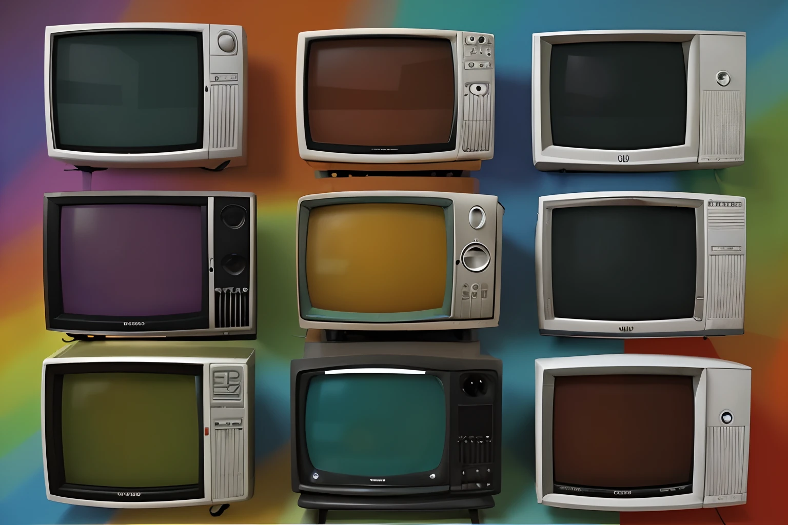 Various old TVs, 20 tvs de tubo, imagem bem colorida, multiple colors, cores variadas
