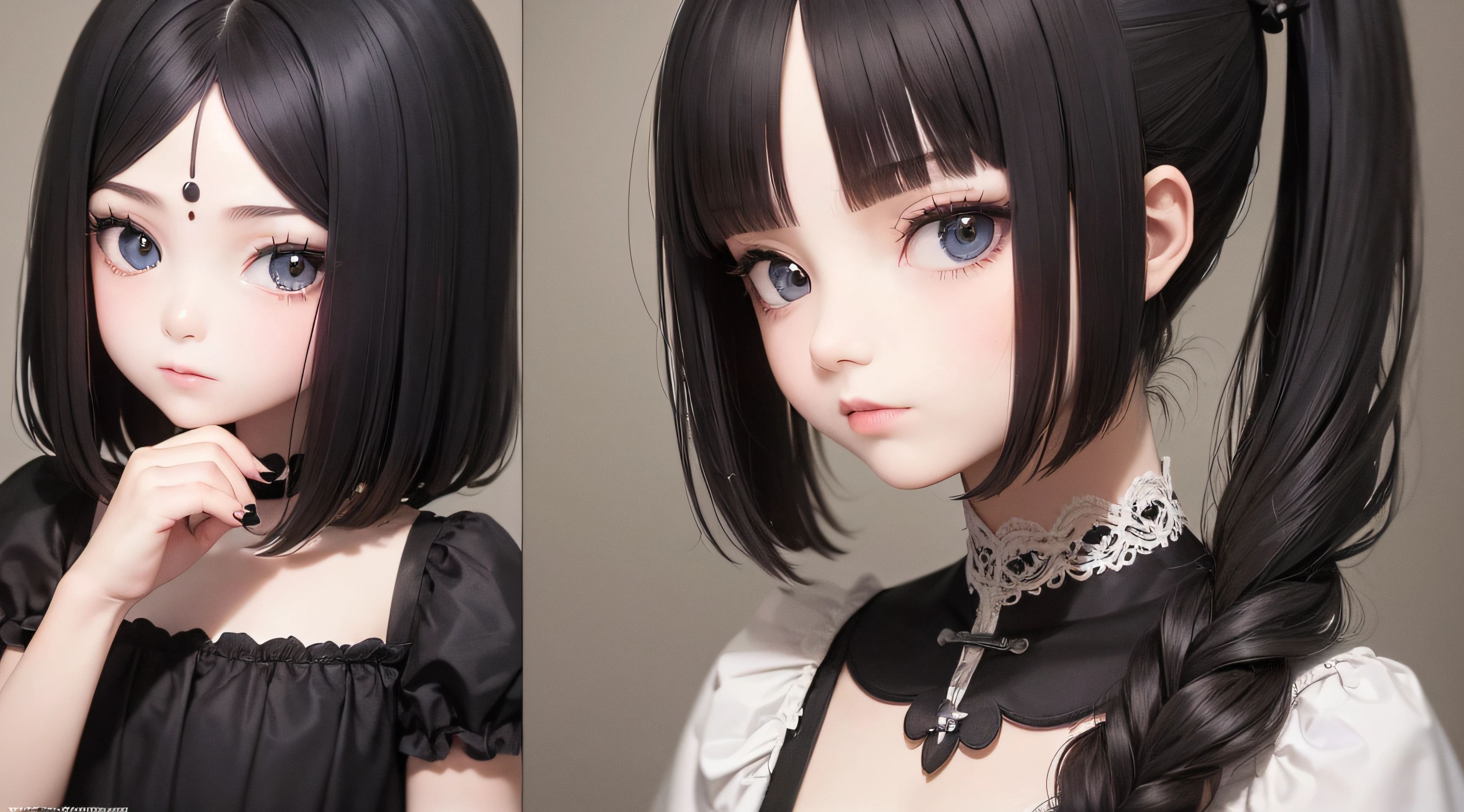 (obra prima) (perfection) (ultrarealista) (sem defeitos) menina de anime de cabelo preto, Wandinha, familia addams, family addams, abobora, halloween, castelo, ultrarealista