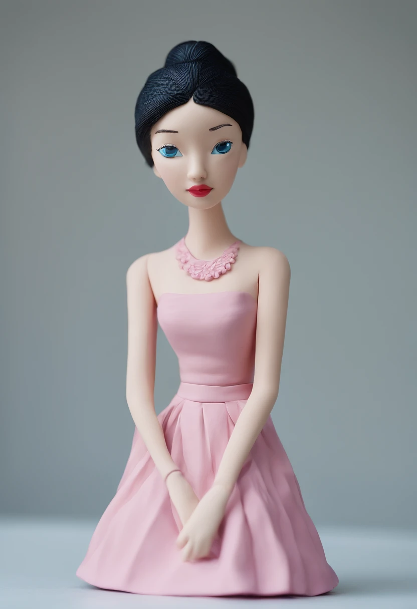 ceramics,black color hair,Flat image,cyan dress,complexion,blue color eyes