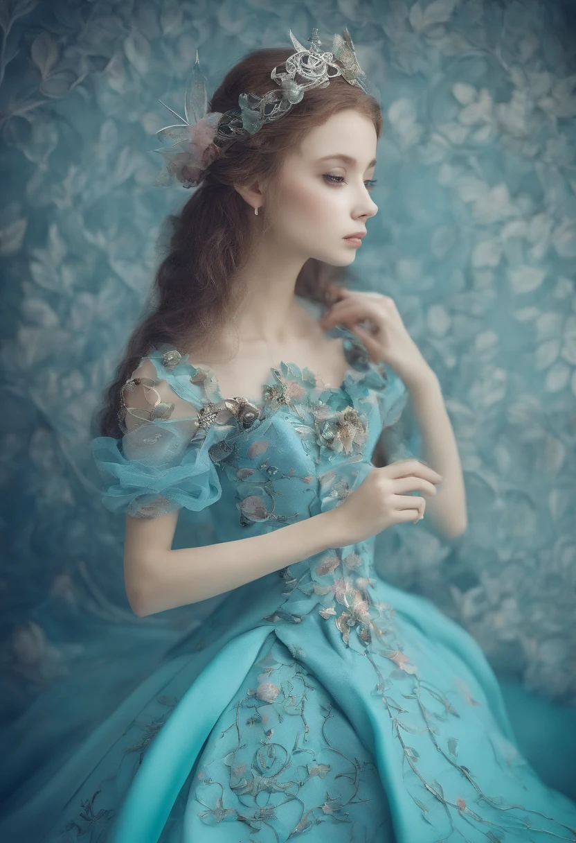 Beautiful woman in fairy costume, 22year old, Mature face, Amber eyes, Large breasts, Surrounded by flowers and butterflies. Content: Watercolor painting. Style: Capricious and delicate, Like illustrations in children's books.