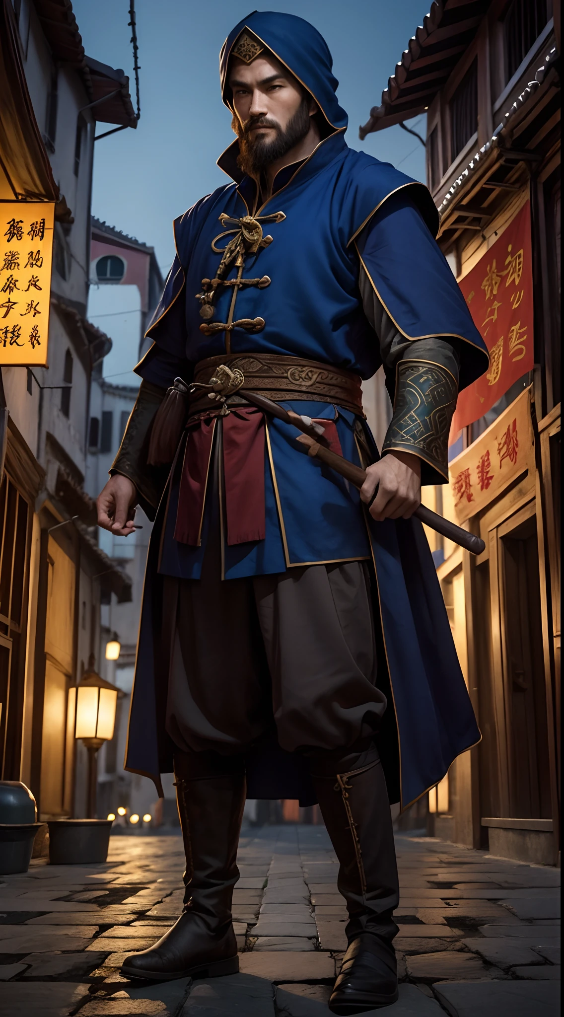 Three venice man, marco polo and two other people , adventurer,13th century,in tiongkok, epic , dark background
