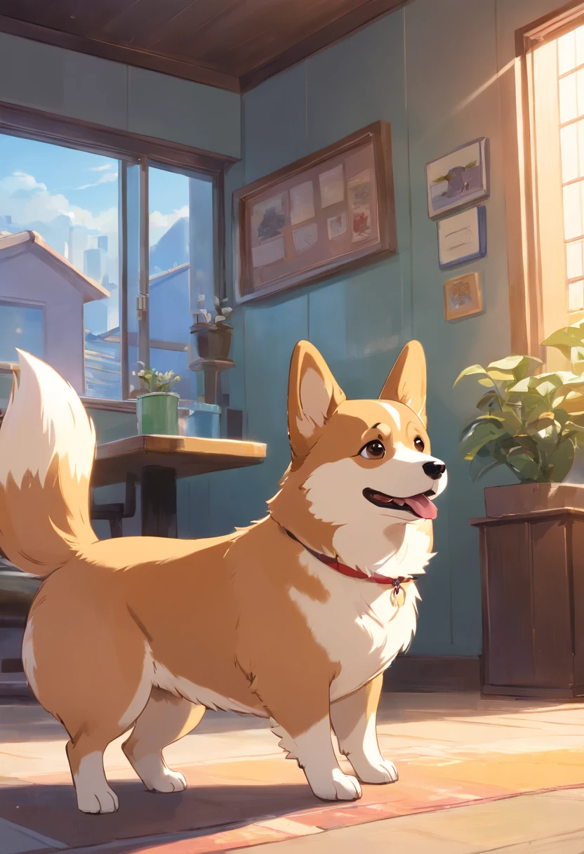 "Produces ultra-high-definition images that chic Pembroke Welsh Corgis, Classic Dog Pose. ,Shiba dog,Using advanced macro photography techniques、Highlights the intricate details of the dog's coat, Standing ears, And expressive eyes and tongue are partially out. Place the camera at the dog's eye level, Create an intimate connection between the viewer and the dog's subject. Implement a wide aperture for a shallow depth of field, Make the dog stand out clearly against a gently blurred background. Improve lighting、Emphasizes the texture and contours of the dog's body, Using the software, Remove coarse shadows、, cosy atmosphere. Catch a dog in a relaxed position, But balanced, Show your flexibility and elegance. Try to capture the moment in natural movement, Stretching, grooming, etc., To convey a sense of authenticity. Implement post-processing techniques to improve image clarity, contrast, and color balance, Secure all aspects, From the dog's intricate patterns to its intense gaze, Rendered in stunning detail. Finally, Conveys the gentle beauty and innate grace of the Welsh dog Corgi Pembroke, Capture fleeting moments celebrating the unique essence of a dog's curiosity and balance."
