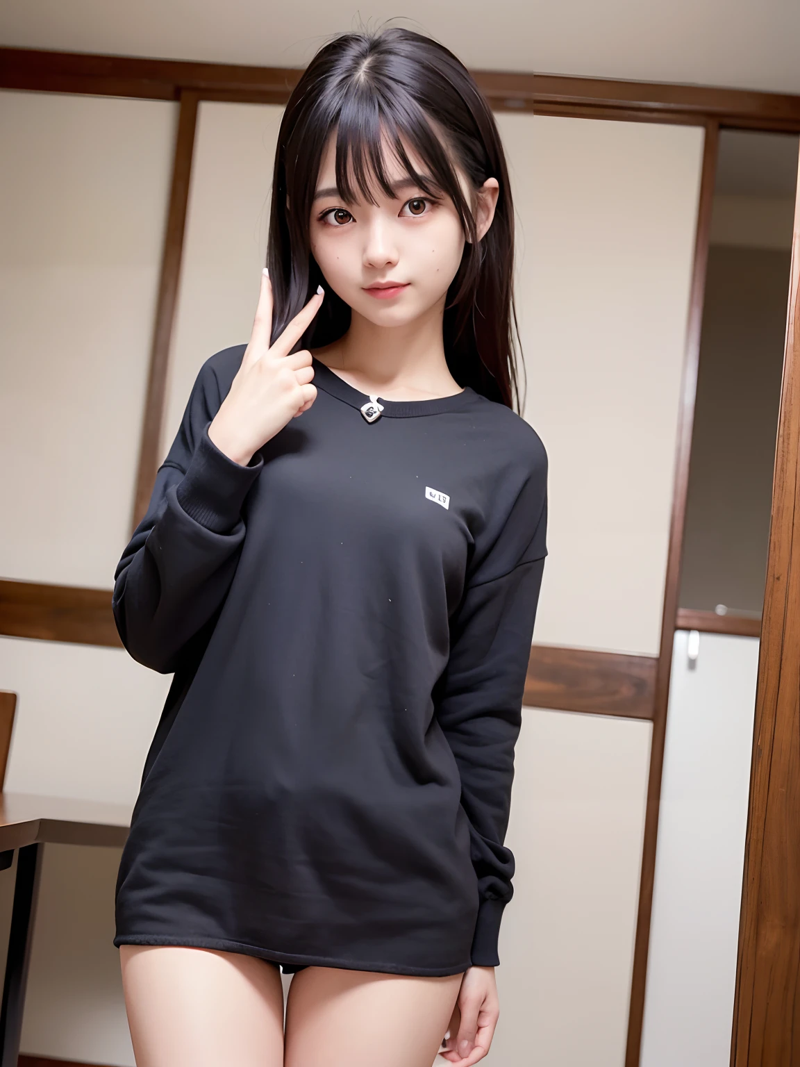 1 Nogizaka Musume, Very cute, a beauty girl, 18year old, Beautiful face, eyes and skin with exquisite detail, Detailed black hair, Smile at the camera, cowboy  shot, the way from school to home, profetional lighting, BREAK, (realisitic, Photorealsitic:1.37), 8K, (​masterpiece), (top-quality:1.4), (超A high resolution:1.2), (Raw photography:1.2)、(super detailed beautiful cloths)、perfect anatomia、4fingers and 1thumb、hyper detailed background、(Wallpapers by Unity 8K)、NSFW、a smile