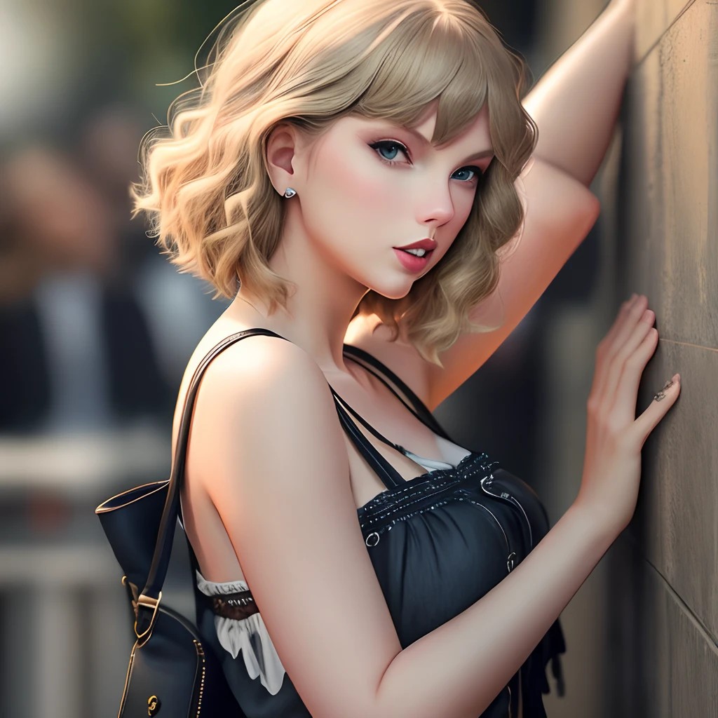 (Use any technique, any style, any outfit, Sew, ((embroider)), choose hair color and even hairstyle), (((experiment, combine complex, multi-layered fabric with accessories from and delicate fabrics, experiment with all palette of colors and shades))), Draw a picture, (photorealistic:1.4), (hyperrealistic:1.4), (realistic:1.3), (smoother ((tropical sunset)) lighting:1.05), (increase cinematic lighting quality:0.9), (absurd: 1.3), (best quality), (ultra sharp), RAW photo of (phenomenal model, Taylor Swift 26 years old), (ultra detailed, 8K, ultra highres:1.2), realistic lighting, backlighting, light on face, ray trace, (brightening light:1.2), (Increase quality:1.4), (best quality real texture skin:1.4), finely detailed eyes, finely detailed face, finely quality eyes, BREAK (Brown) [sparkling eyes], [long eyelashes], Double eyelids, (looking at viewer), slim, well-muscled body, medium ass, very detailed hair, (Increase skin texture beauty:1.1), (light makeup, [pink lipstick], eyeliner:1.2), small diamond earrings, a gold pendant above her ((full breasts:1.27)), ((delicately dressed in airy elegant colored cloths)) velvety tanned skin, a gentle smile, a tempting look, (side shot),((from the Knee Up)),