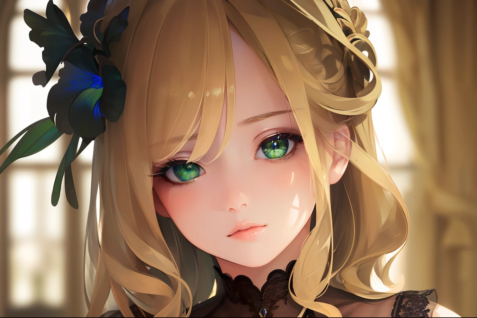 (masterpiece, side lighting, finely detailed beautiful eyes: 1.2), (Eyelid, Pupil, Sclera,
Iris), masterpiece * portrait, realistic, 3d face, glossy skin, beautiful, green_eyes, blonde_hair,