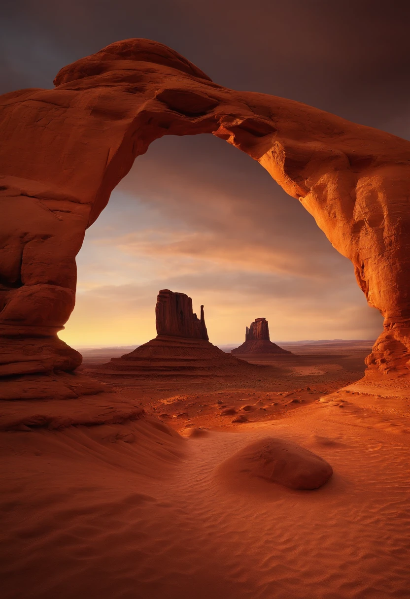 (monument valley), (Best quality,4K,8K,A high resolution,Masterpiece:1.2), (Realistic,Photorealistic,photo-realistic:1.37), Vibrant colors, Surreal, Dreamlike, Breathtaking landscapes, Ancient architectural wonders, mystical ambiance, mind-bending illusions, optical illusions, Impossible structure, Interactive puzzles, Gravity-resistant geometry, floating platforms, Huge scale, Ethereal lighting, twilight sky, Desert beach, endless horizon, Intricate patterns, hidden passageways, holy symbol, Mysterious symbol, immersive experience, Immersive storytelling, Charming soundtrack, movie aesthetic, otherworldly beauty.