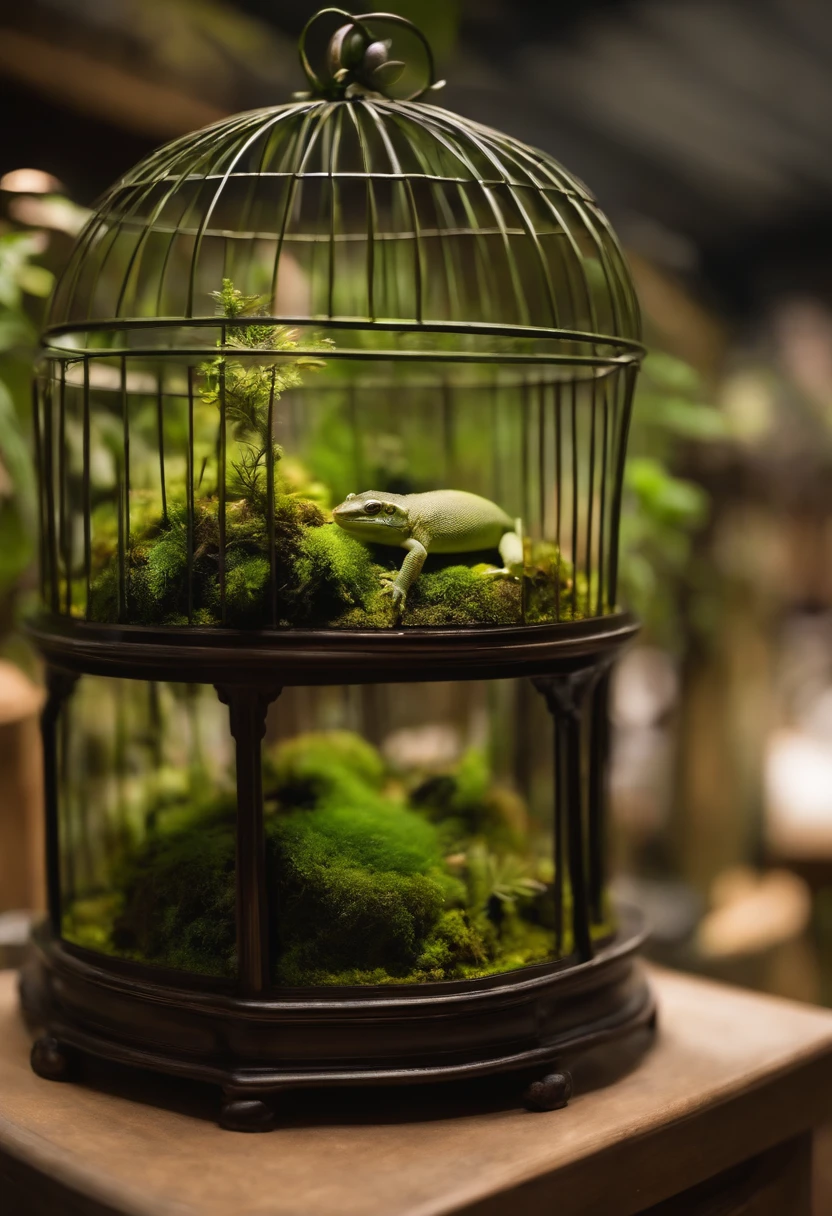 cages、Moss terrarium、Green gecko、high-level image quality