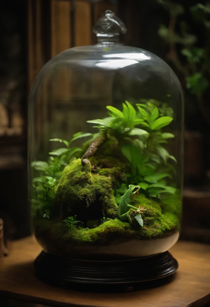cages、Moss terrarium、Green gecko、high-level image quality