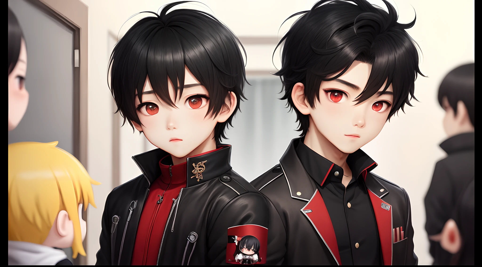 Red eyes,black hair,boy,chibi,cute,guy