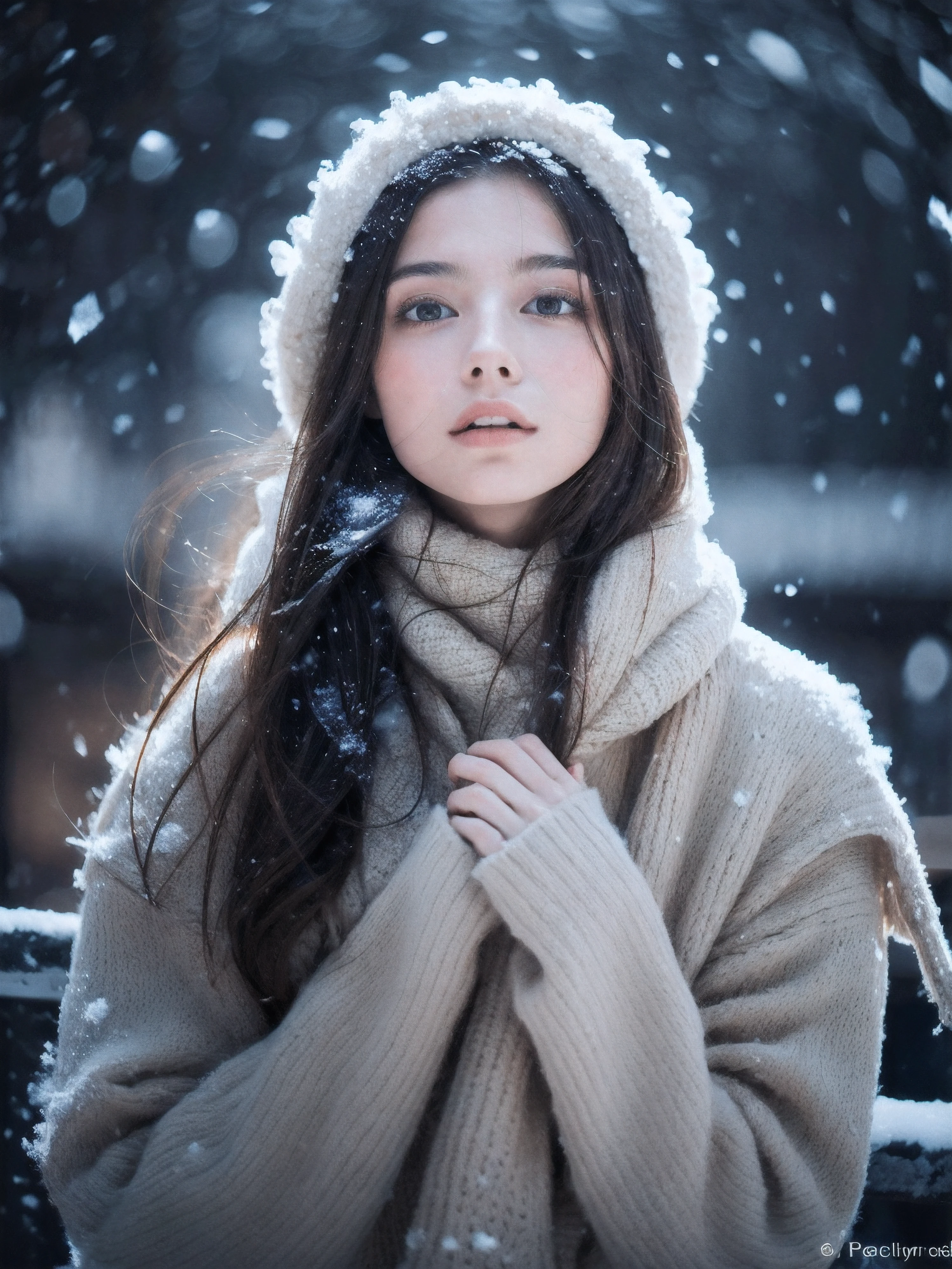 (8k, best quality, masterpiece, ultra highres:1.2) Photo of Pretty Japanese woman
in the (style of paul rubens and rebecca guay:1.1) (melancholy winter snow:1.4)