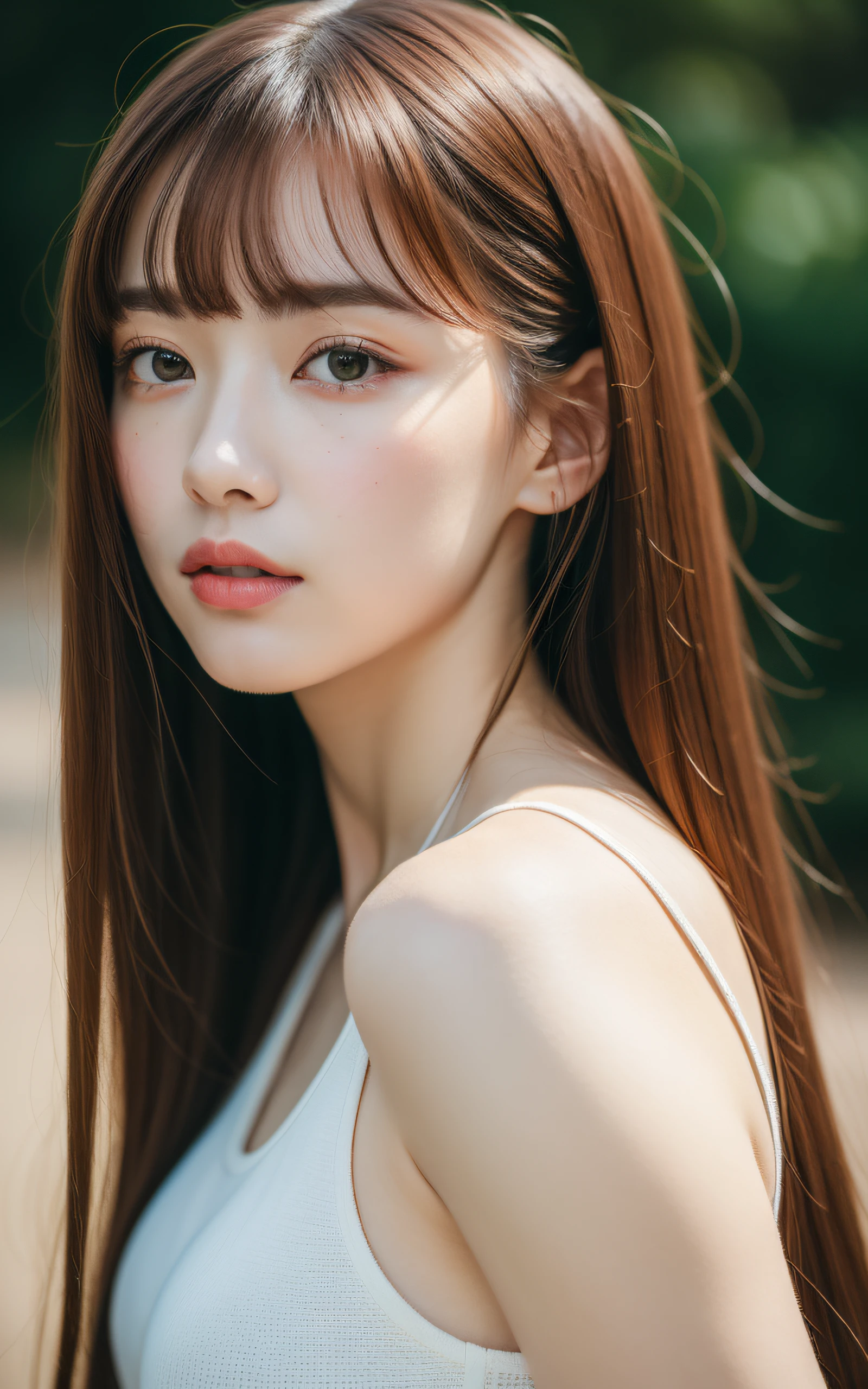 (Masterpiece:1.3), (8k, Photorealistic, RAW Photography, Best Quality: 1.4), soft light, professional lighting, 1girl, very beautiful girl, neat and clean beauty, serious, Brown Medium hair, bangs