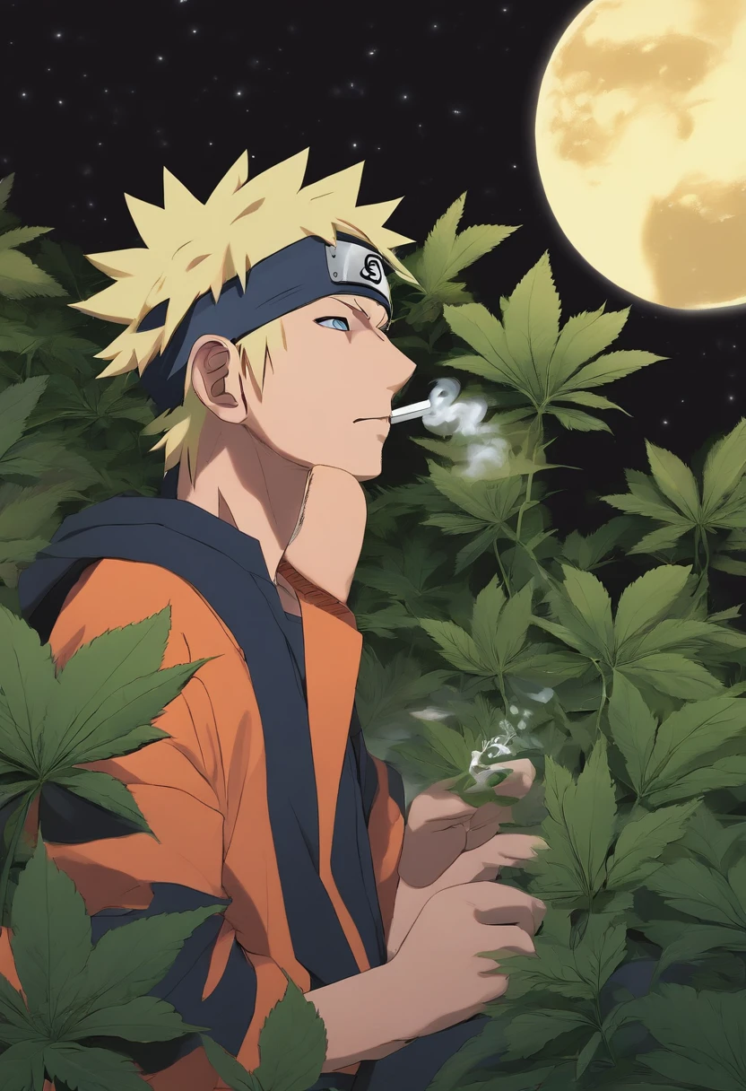 Naruto smoking weed outside at night