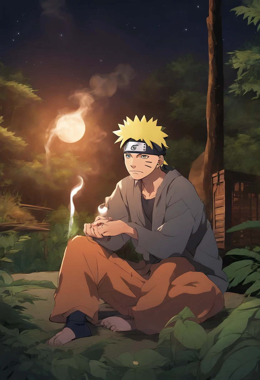 Naruto smoking weed outside at night