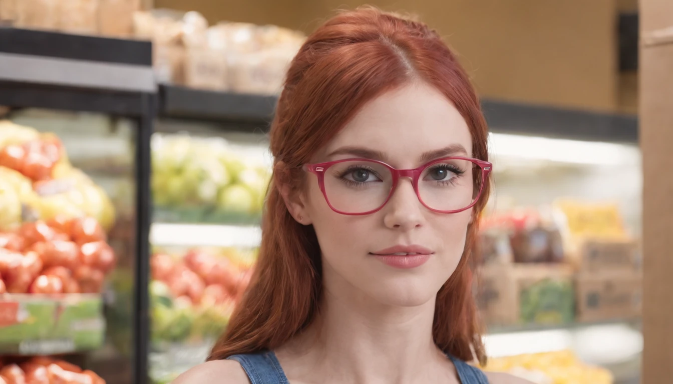 Allison confidently promotes the snacks in the grocery store, wearing a pink crop top, ponytail, blue jeans, and hiking boots. Her vibrant red hair and glasses add to her unique appearance. Allison, a 24-year-old American from Corpus Christi, Texas, stands out in the grocery store as she showcases the snacks. With her slim, buxom figure, red hair, and glasses, she exudes confidence and charm. In the grocery store, Allison catches the attention of shoppers with her striking appearance. Wearing a pink crop top, blue jeans, and hiking boots, she confidently promotes the snacks. Her red hair, glasses, and slim, buxom figure make her stand out.