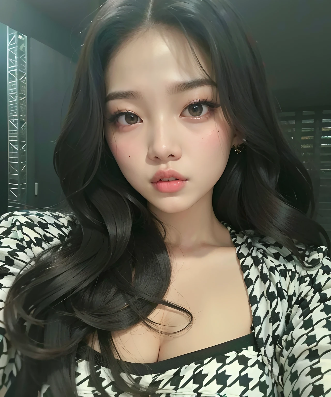 um close up de uma mulher com cabelos longos vestindo uma camisa preta e branca, jennie blackpink, jossi do blackpink, Parque Roseanne do Blackpink, Retrato de Jossi de Blackpink, Heonhwa Choe, Jaeyeon Nam, Jinyoung Canela, Parque Ji-min, Ulzzang, 韓国アイドル, Gongbi, tzuyu de duas vezes