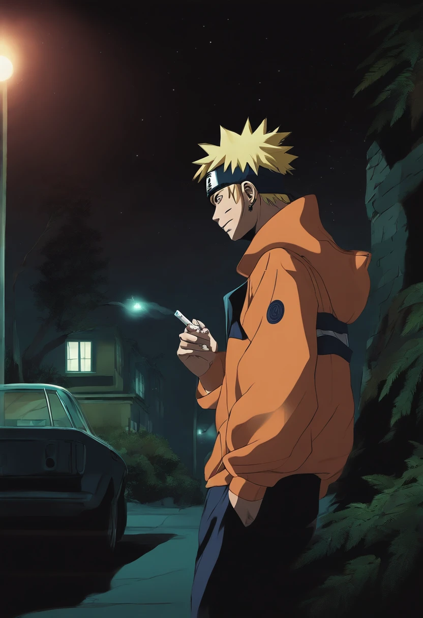 Naruto smoking weed in the hood in the dark