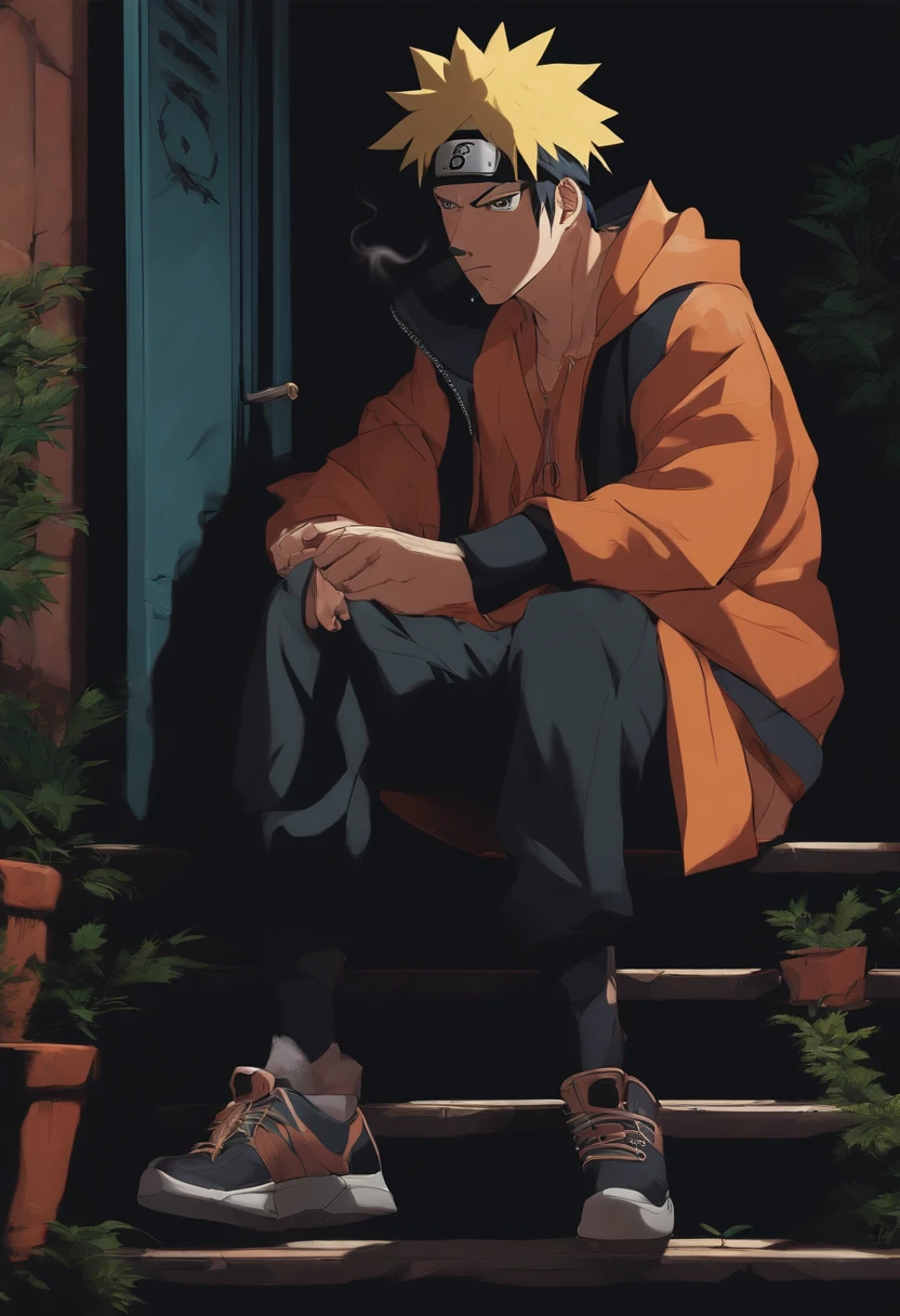 Naruto smoking weed in the hood in the dark