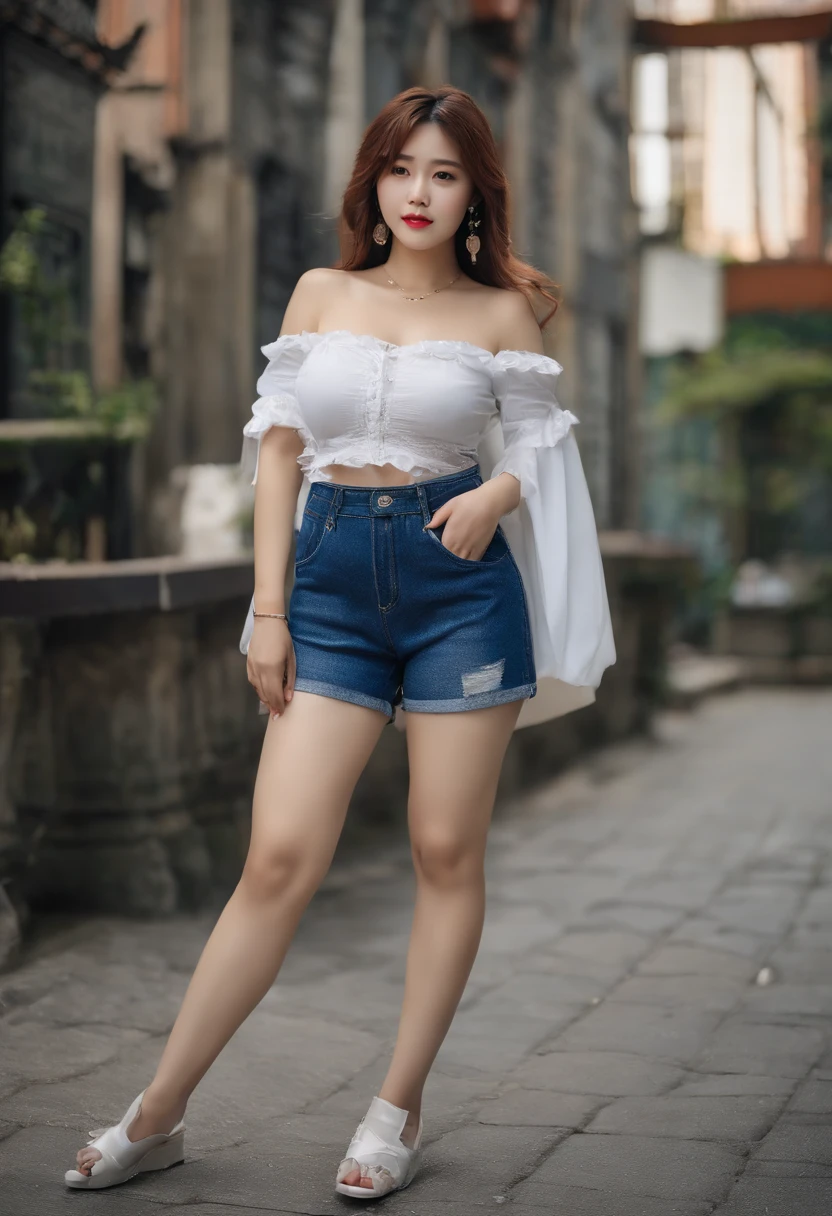 selphie、Twin-tailed、Denim Damage Shorts、Navel dashi、Off-shoulder、huge tit、short stature