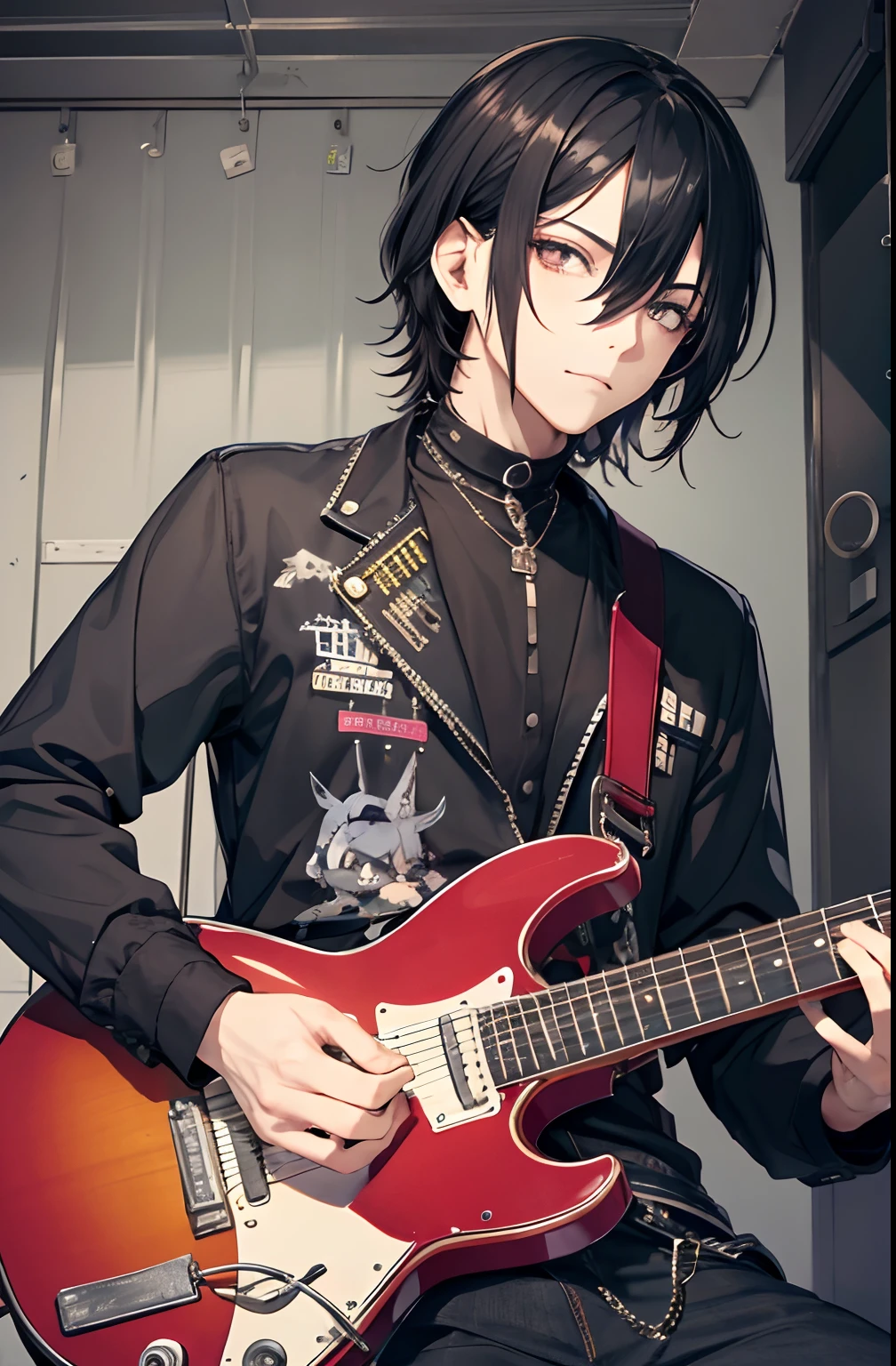 Homem tocando guitarra, Estilo Harajuku, Visual Kei, Maquiagem VK, VK GUY, cabelo longo, cabelo Repicado, alt, Shibuya, Harajuku, City, Faculdade, Husbando, maquiagem masculina, male goth