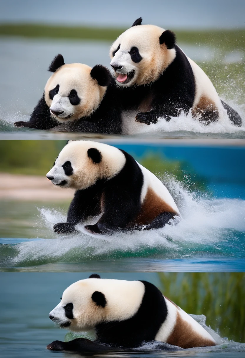 Pandas water skiing