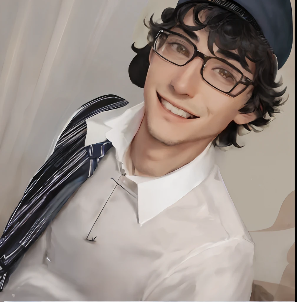 arafed man wearing a hat and glasses and a tie, jewish young man with glasses, headshot profile picture, slight nerdy smile, taken in the early 2020s, profile picture, halfbody headshot, profile pic, profile picture 1024px, very very low quality picture, cute slightly nerdy smile, professional picture, typical cryptocurrency nerd