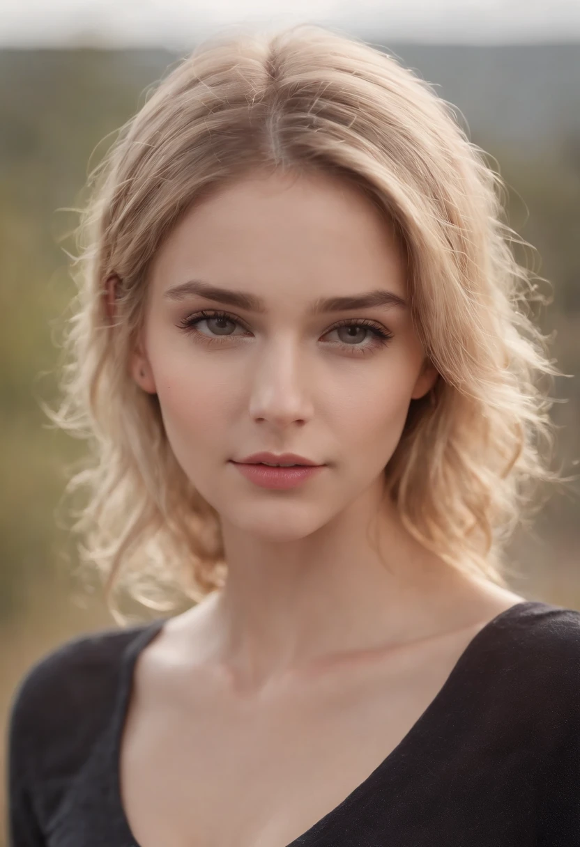 professional, (4k photo:1.1) by (Jeremy Lipking:0.3), (Dittmann Anna:0.3), (Arian Mark:0.3), (Sharp focus:1.3), high detail, wearing (tight shirt:1.2), beautiful detailed face, hazel eyes, short blonde hair, (attractive young woman:1.3), (seductive:1.1), (blushing:1.1), hourglass body shape, natural breasts, wide hips