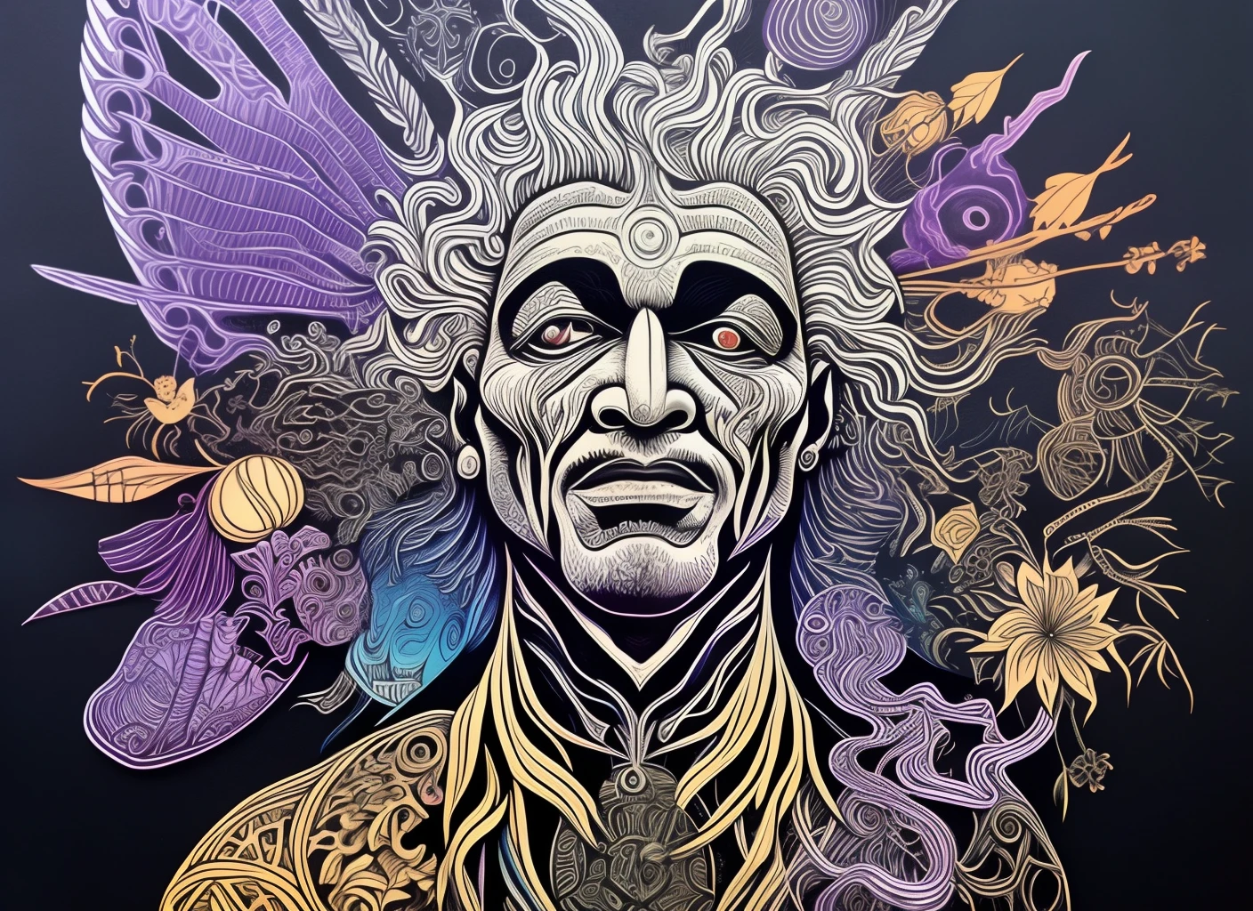 Morpheus The God of Dreams, by Tradd Moore, Black paper with intricate and vibrant amethyst line work