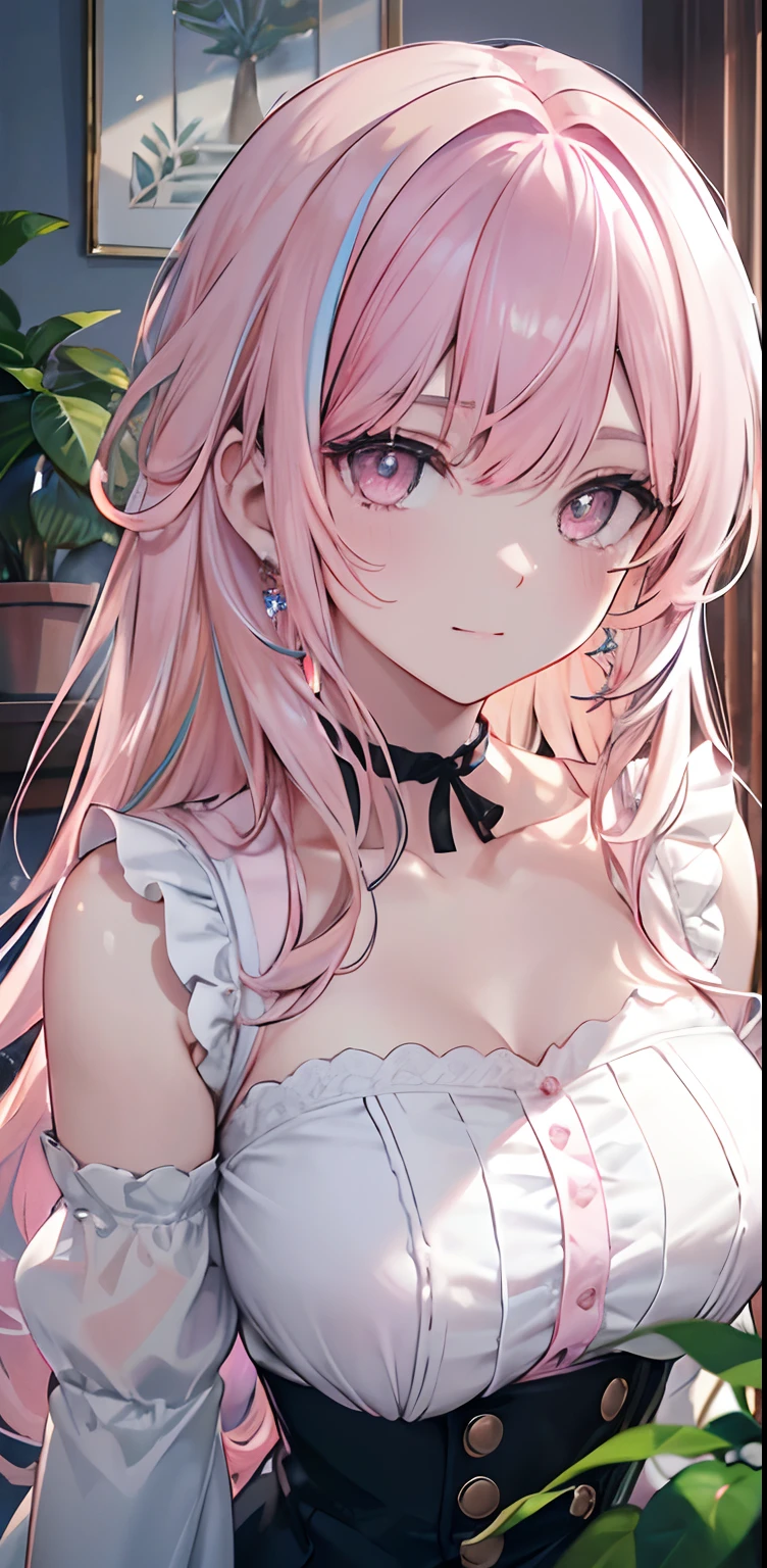 (absurderes、hight resolution、ultra-detailliert)、1girl、transistor glamor、long twintails、Pink hair, long hair、Pink eyes、pink  dress、finely eye and detailed face、the Extremely Detailed CG Unity 8K Wallpapers、intricate-detail、BREAK、kaleidoscopic imagery、Symmetrical pattern、vivd colour、Geometric shapes、mesmerizing designs、optical illusion、Dynamic Composition BREAK、pantomime art、expressive body language、Quiet storytelling、evocative gestures、 visual narratives、Theater BREAK、blooming flowers、Multicolored petals、fragrant scents、nature's bounty、vibrant gardens、Tranquil landscape、A slight smil