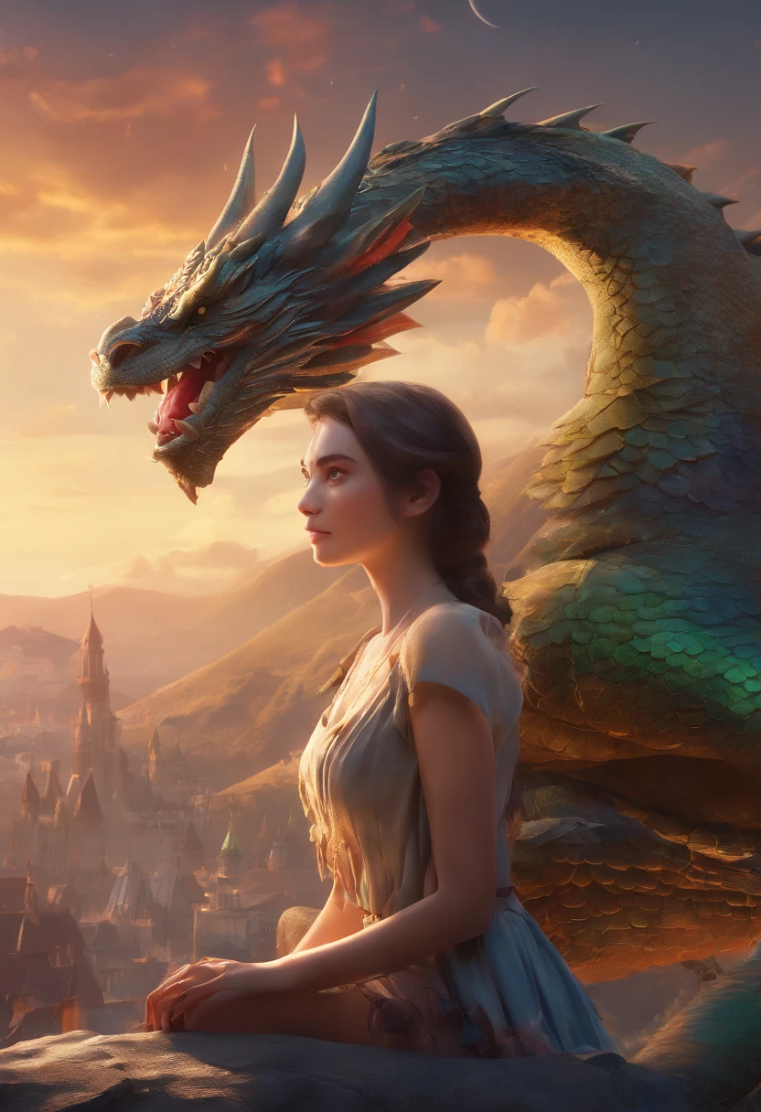 (best quality,4k,8k,highres,masterpiece:1.2),ultra-detailed,(realistic,photorealistic,photo-realistic:1.37),portrait of a woman,on top of a Dragon,cartoon style,front view,Disney Pixar style,3D movie,vivid colors,full body,anime