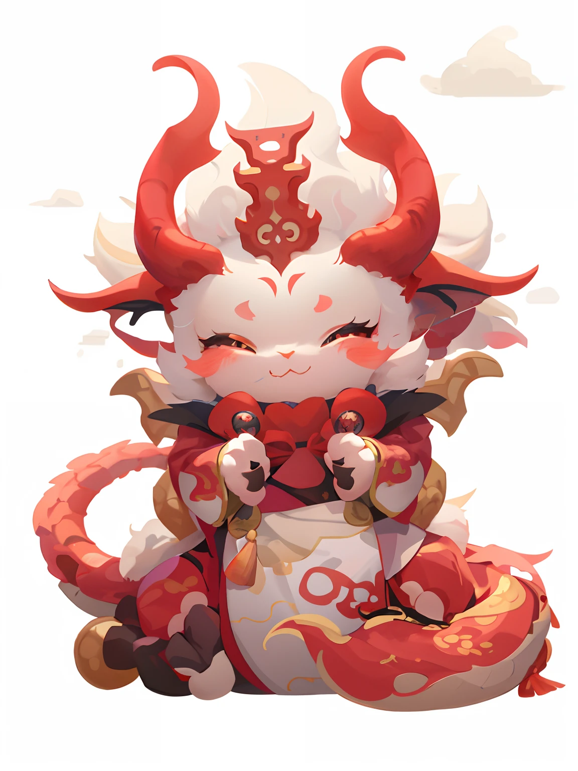 On the pillow sits a cute little dragon, Onmyoji detailed art, onmyoji, inspired by Park Hua, onmyoji portrait, drak, Keqing from Genshin Impact, trending on cgstation, zhongli from genshin impact, smooth chinese dragon, giesha demon, Nine tails, Cute detailed digital art, in style the demon seated