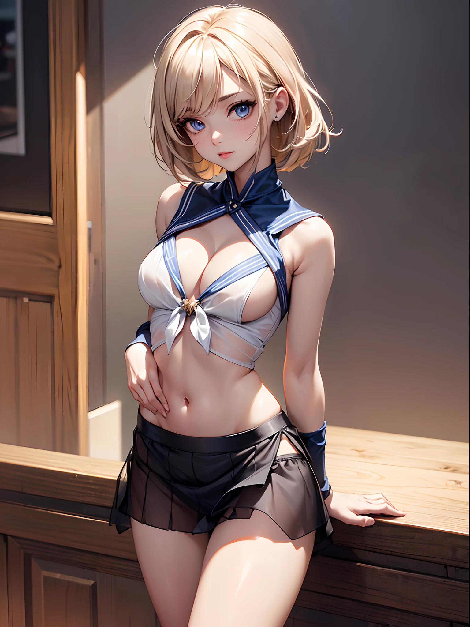 (((toppless))), (((Show off ))), (((Showing off the legs of the spread tread))), (((large full breasts))), (((show off cleavage))), extremely detailed CG unified 8k wallpaper, very fine 8KCG wallpaper, (masterpiece, Best Quality), High resolution, Ultra-detailed, ultra-sharp, 1 girl, full ,Naked, in beach, ((( Light sailor shirt, Sleeveless, Open front))), (((Navel ))), (((Sheer Micro Mini Skirt))), (Beautiful face, Cute face, Detailed face), (((Detailed beautiful eyes))), BREAK, (((Sunny))), Perfect Eyes Eyes