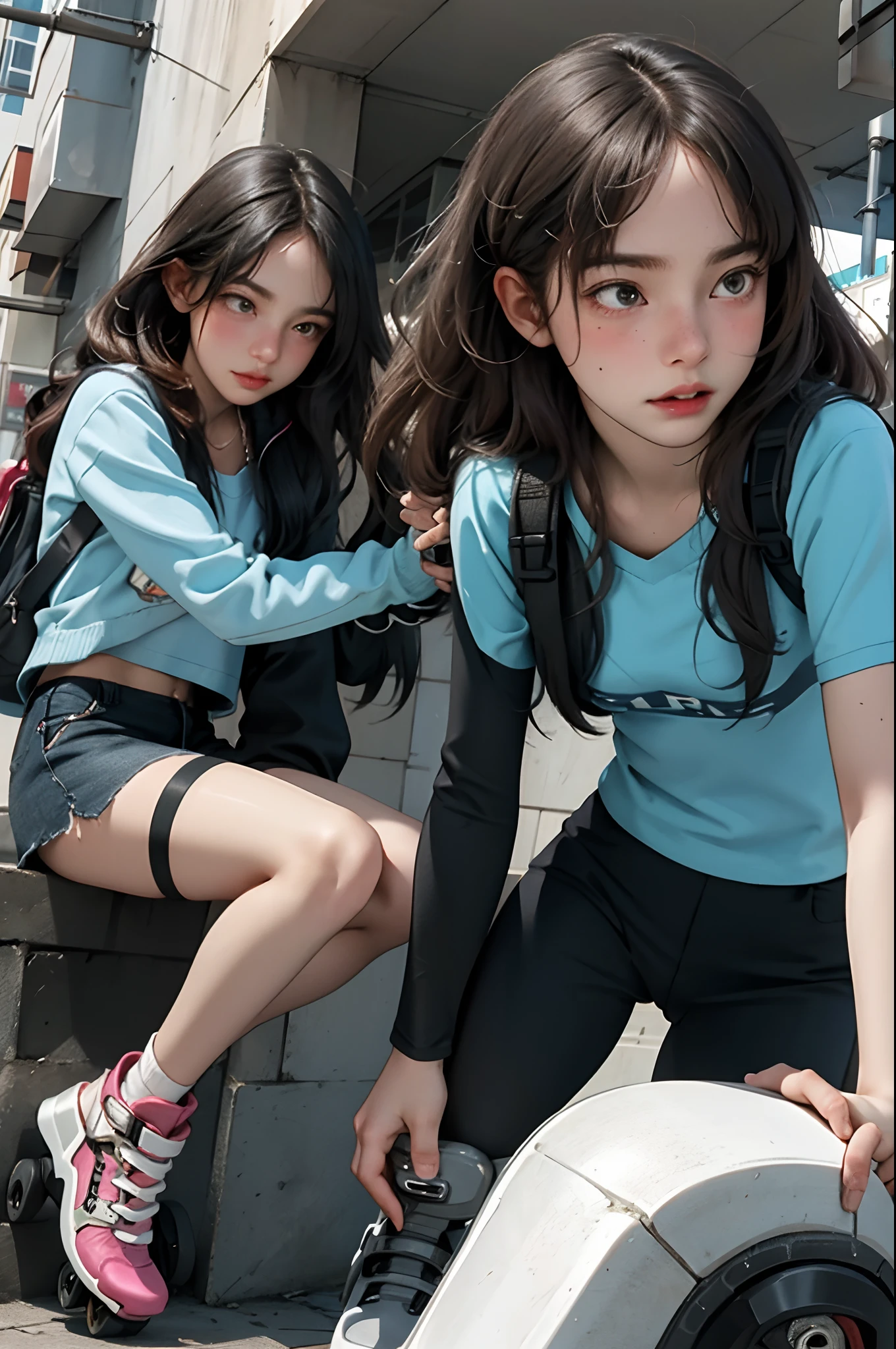18 year old boy and girl rollerblading together