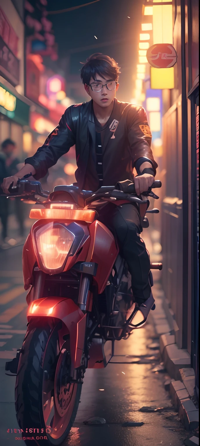 1 young boy korea,anime,(hiperrealisme:1.1),(detail:1.2)8k,nigh street, neon, bokeh