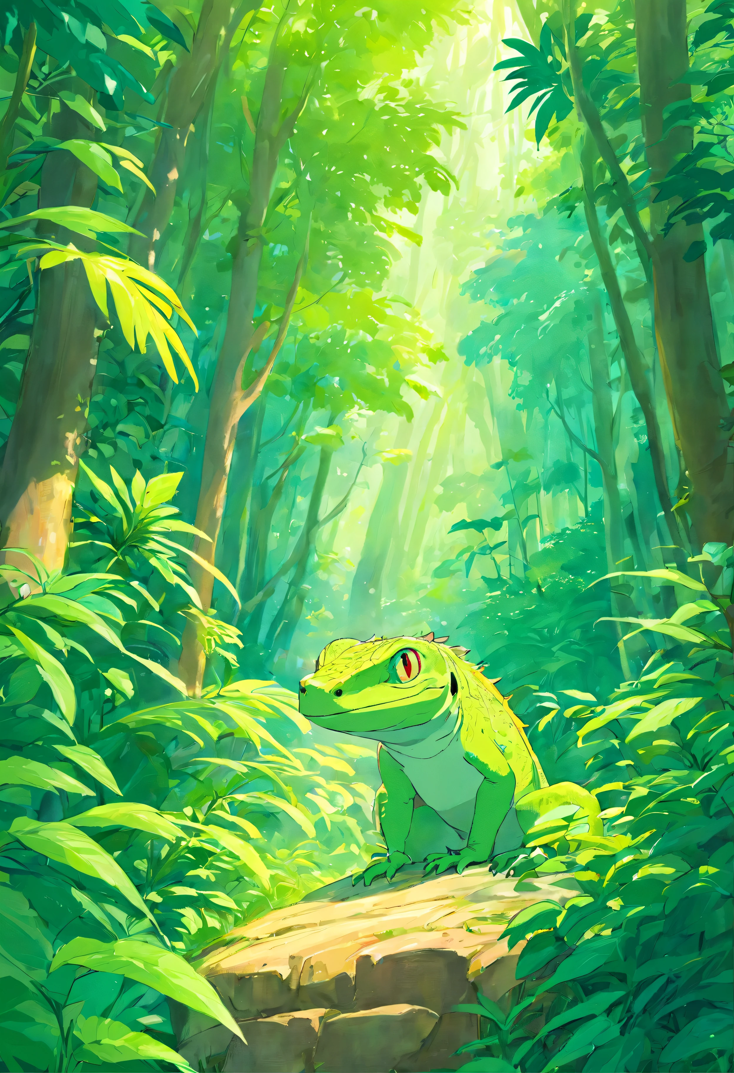 Manga, Green small lizard、jungles、 High quality
