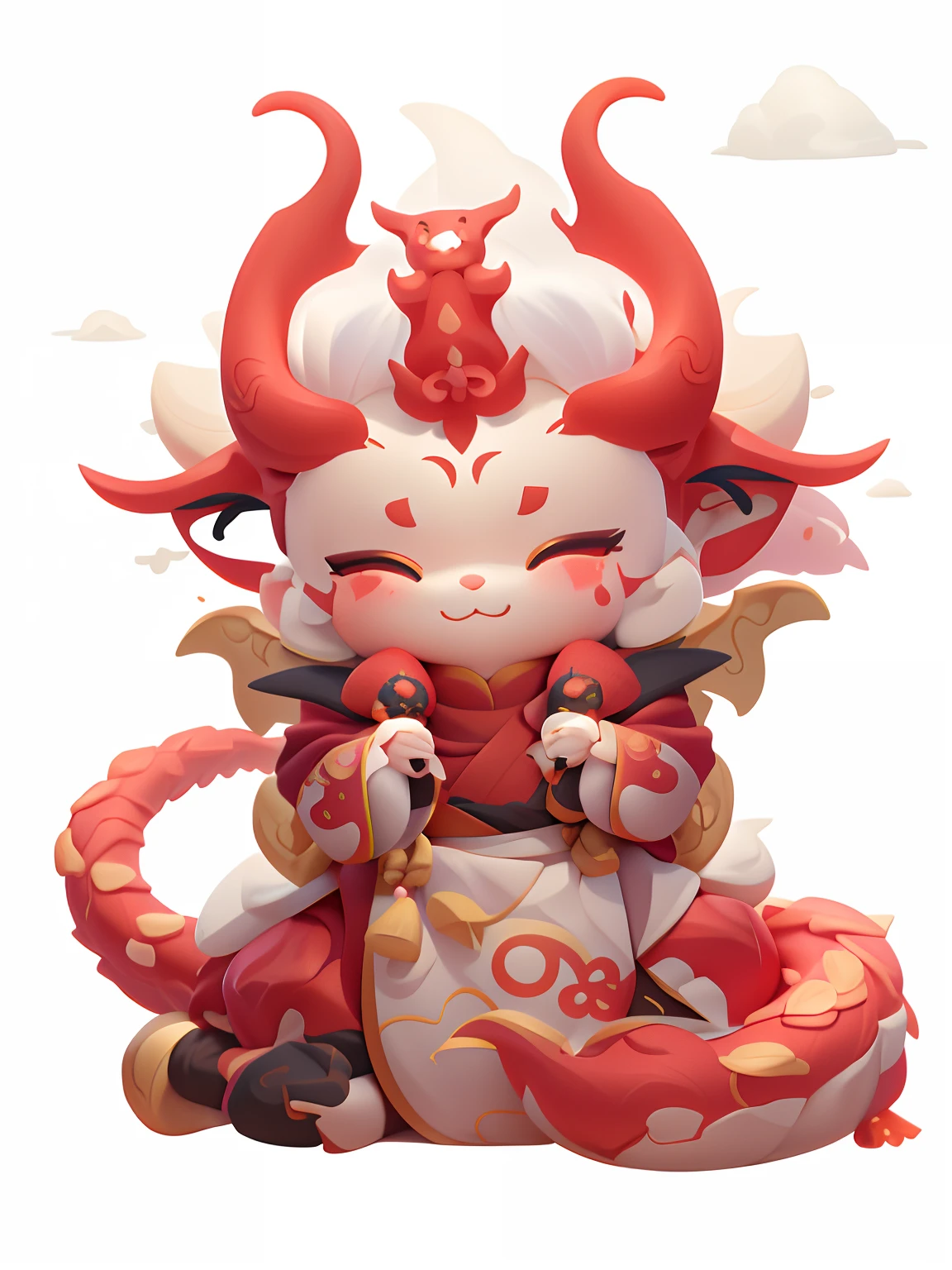 On the pillow sits a cute little dragon, Onmyoji detailed art, onmyoji, inspired by Park Hua, onmyoji portrait, drak, Keqing from Genshin Impact, trending on cgstation, zhongli from genshin impact, smooth chinese dragon, giesha demon, Nine tails, Cute detailed digital art, in style the demon seated