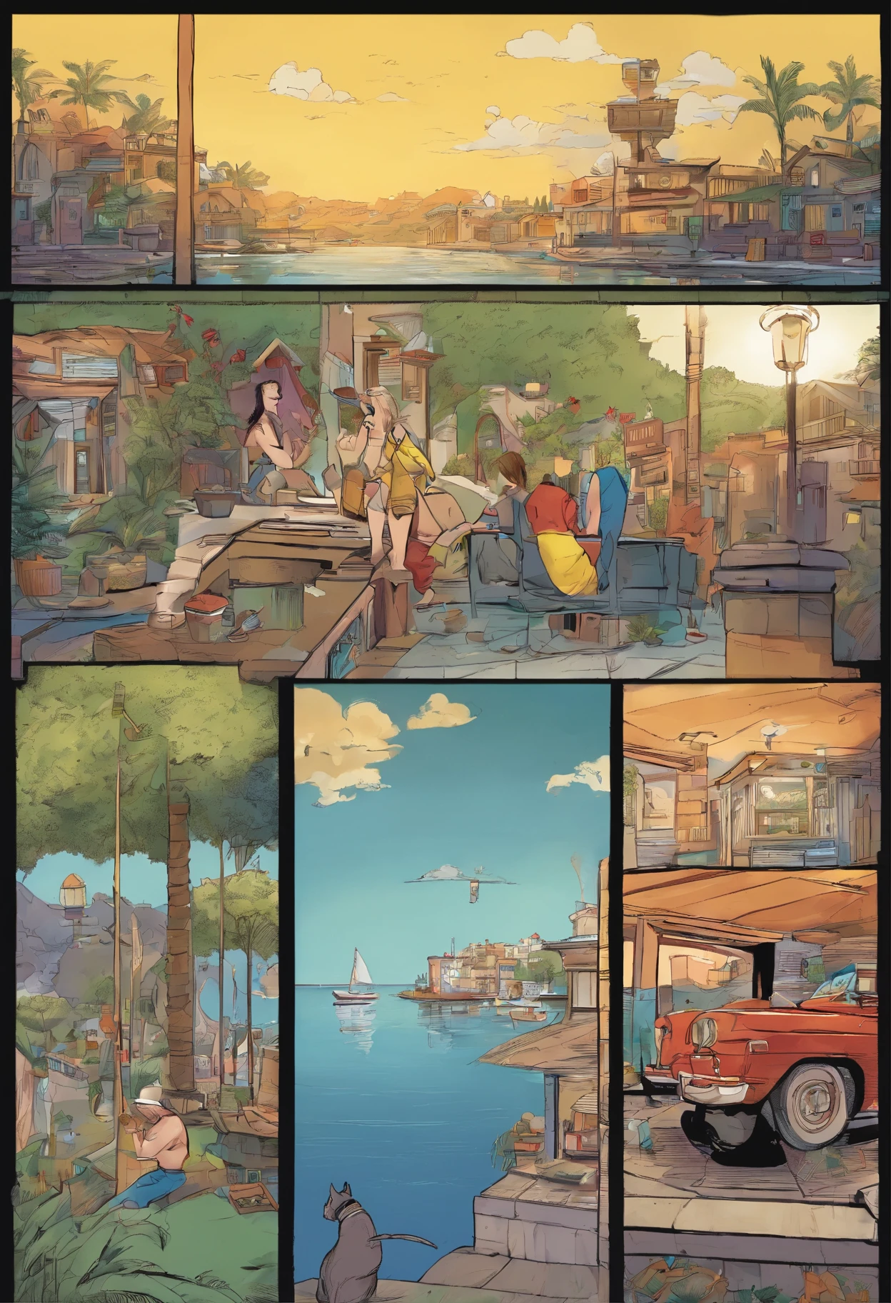 American comics, the comic story is presented in multiple irregular panels with color. The American Shorthair cat goes through hardships while running away from home and then reunites with its owner. The style is exaggerated and detailed, a Hot married woman with a big sexy ass gets forced to strip naked for a bunch of butch lesbian women