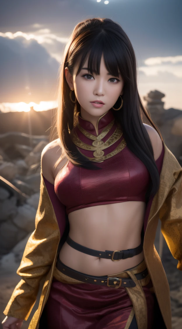 CG blockbuster，Asian woman poses in colorful bikini, photorealistic anime girl rendering, detailed face of a asian girl, 3 d anime realistic, Smooth anime CG art, Realistic. Cheng Yi, Realistic anime 3 D style, render of a cute 3d anime girl, Rendu portrait 8k, 3 D rendering character art 8 K, Kawaii realistic portrait，（（（Wear thick gold-framed reflective sunglasses））） （Linen batik scarf）， Angry fighting stance， looking at the ground， Batik linen bandana， Chinese python pattern long-sleeved garment， rainbowing（Abstract propylene splash：1.2）， Dark clouds lightning background，废墟（realisticlying：1.4），Black color hair，Flour fluttering，Telephoto lens high， A high resolution， the detail， RAW photogr， Sharp Re， Nikon D850 Film Stock Photo by Jefferies Lee 4 Kodak Portra 400 Camera F1.6 shots, Rich colors, ultra-realistic vivid textures, Dramatic lighting，8K quality, Girls，Backstreets， Dark clouds lightning background（realisticlying：1.4），Black color hair，， RAW photogr， Sharp Re， Nikon D850 Film Stock Photo by Jefferies Lee 4 Kodak Portra 400 Camera F1.6 shots, Rich colors, ultra-realistic vivid textures, Drama lamp film CG society。,，Tropical canyon battle scene、Chinese big breasts、Vintage trench coat、three kingdom、ember、100 people、Faraway view、intense battles、high detal、masuter piece、NSFW，Multi-layered long-sleeved gauze garment，Quick-drying vest，Colorful cotton and linen sweater，Red and black snake cloak cloak，Doomsday ruins（废墟）Climb the streets（Armageddon）eyes filled with angry，He clenched his fists