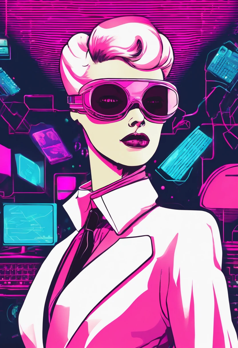 Talkshow host wearing a mask 80s synthwave styling