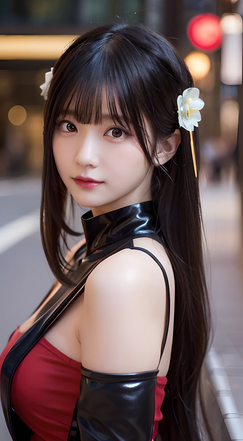 top-quality,8K,masterpiece:1.3),(超A high resolution,Photorealsitic:1.4,RAW shooting),(ultra-detailliert,Caustics,perfect anatomia),(hyper detailed background,Ultra-realistic capture,beautifully detailed eyes),(Scramble crossing in Shibuya:1.1),(Sexy red china clothes),(sexy pose:1.1),japanes,20yr old,kawaii,pretty black hair,large boob,Staring at this,Naughty look, natta,Dynamic lighting,