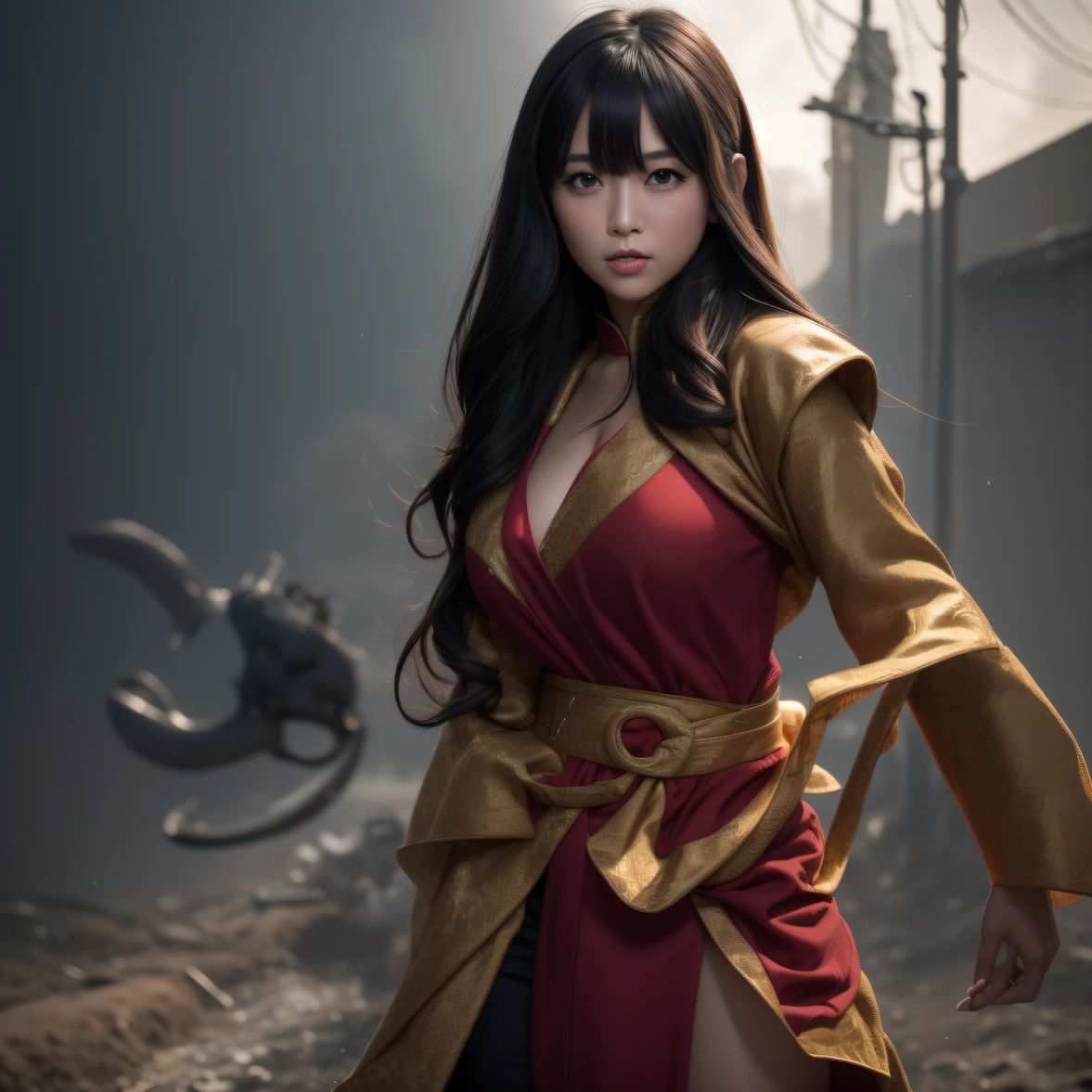 CG blockbuster，Asian woman poses in colorful bikini, photorealistic anime girl rendering, detailed face of a asian girl, 3 d anime realistic, Smooth anime CG art, Realistic. Cheng Yi, Realistic anime 3 D style, render of a cute 3d anime girl, Rendu portrait 8k, 3 D rendering character art 8 K, Kawaii realistic portrait，（（（Wear thick gold-framed reflective sunglasses））） （Linen batik scarf）， Angry fighting stance， looking at the ground， Batik linen bandana， Chinese python pattern long-sleeved garment， rainbowing（Abstract propylene splash：1.2）， Dark clouds lightning background，废墟（realisticlying：1.4），Black color hair，Flour fluttering，Telephoto lens high， A high resolution， the detail， RAW photogr， Sharp Re， Nikon D850 Film Stock Photo by Jefferies Lee 4 Kodak Portra 400 Camera F1.6 shots, Rich colors, ultra-realistic vivid textures, Dramatic lighting，8K quality, Girls，Backstreets， Dark clouds lightning background（realisticlying：1.4），Black color hair，， RAW photogr， Sharp Re， Nikon D850 Film Stock Photo by Jefferies Lee 4 Kodak Portra 400 Camera F1.6 shots, Rich colors, ultra-realistic vivid textures, Drama lamp film CG society。,，Tropical canyon battle scene、Chinese big breasts、Vintage trench coat、three kingdom、ember、100 people、Faraway view、intense battles、high detal、masuter piece、NSFW，Multi-layered long-sleeved gauze garment，Quick-drying vest，Colorful cotton and linen sweater，Red and black snake cloak cloak，Doomsday ruins（废墟）Climb the streets（Armageddon）eyes filled with angry，He clenched his fists