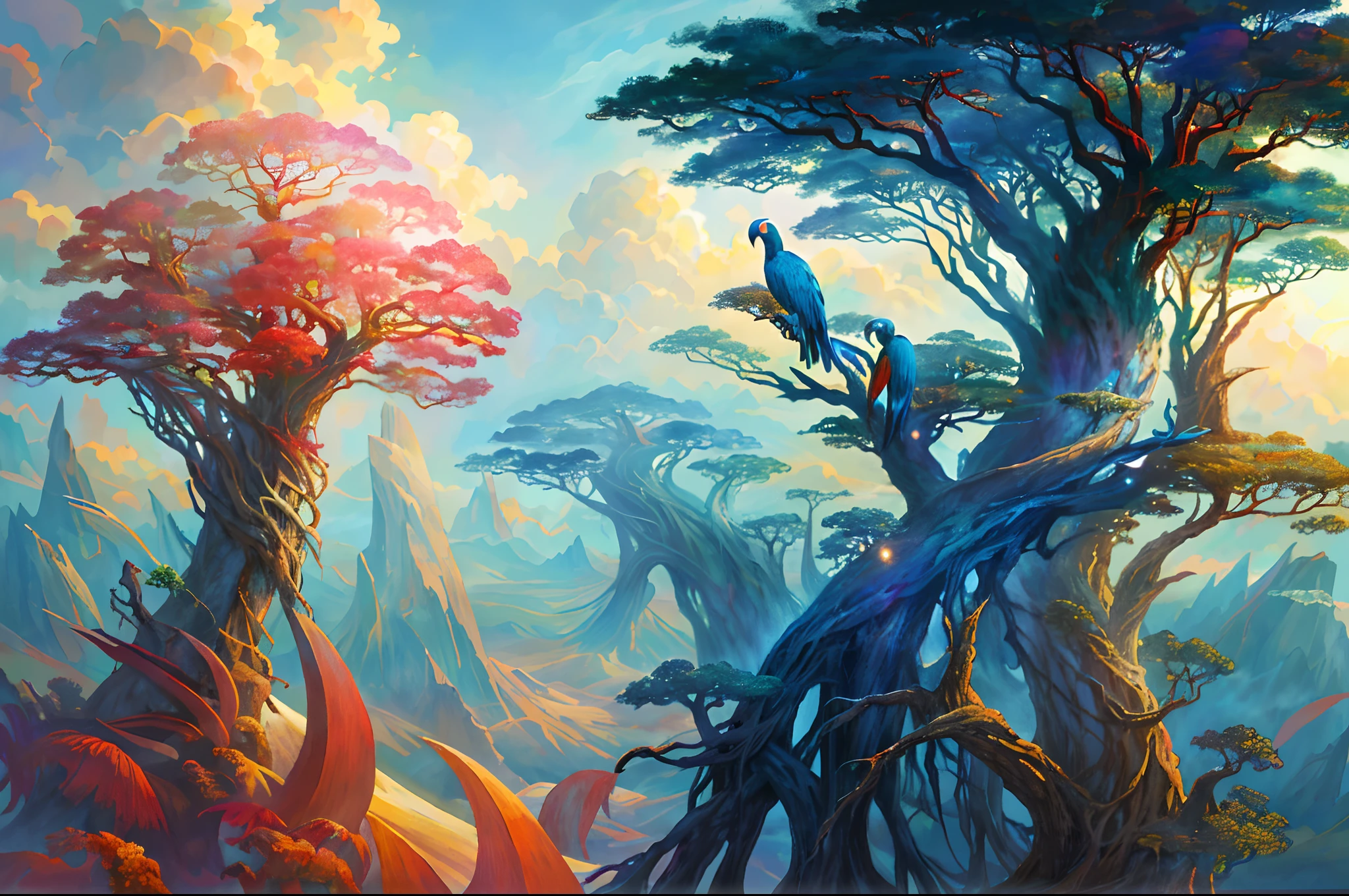 Spiraling into a realm where talking macaws gifted rhyming riddles. The trees whispered secrets, and gravity ceased to exist. Dawn approached in a land between dreams and reality.
magical, surrealism, masterpiece of fantastical digital art, Mysterious